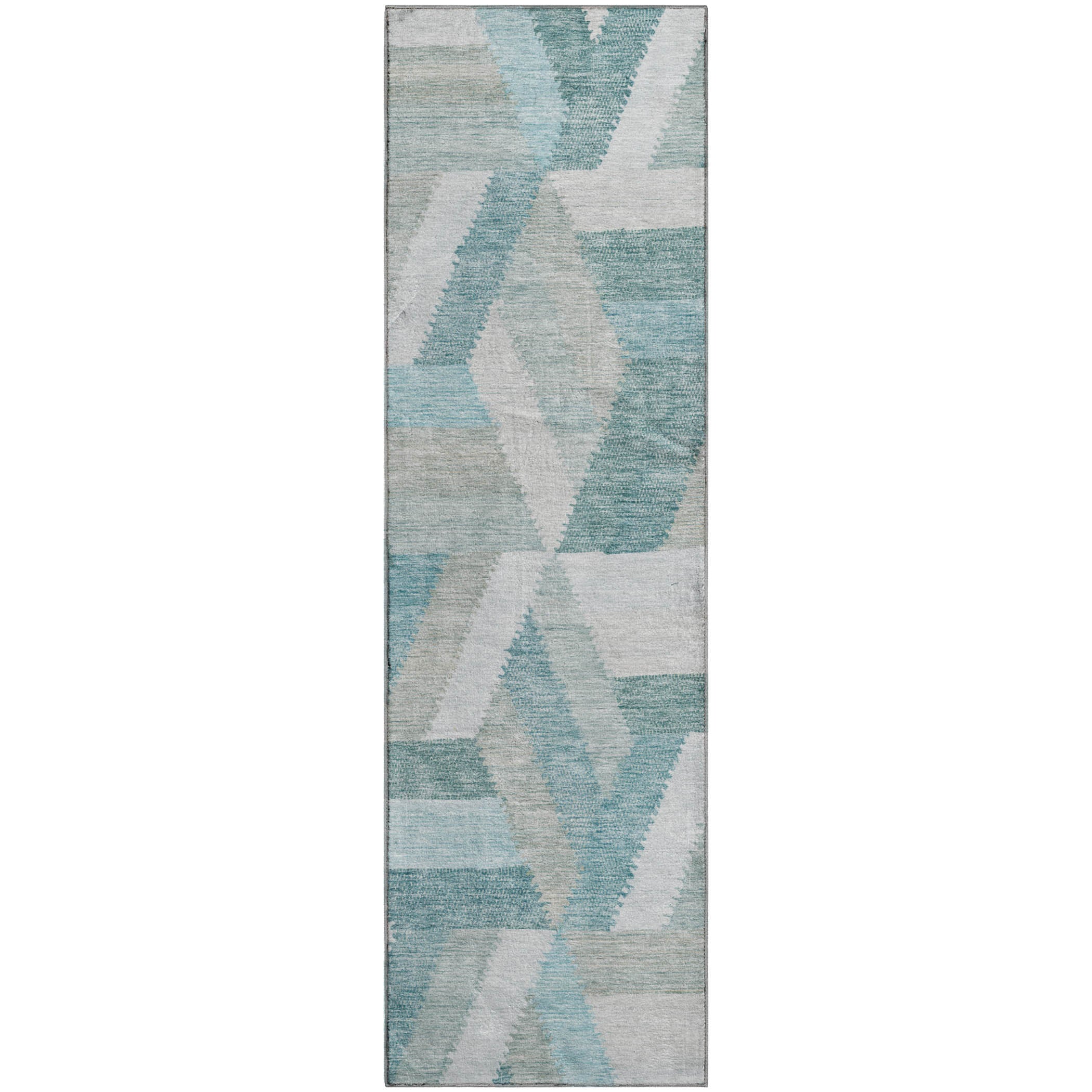 Seville Machine Washable Transitional Teal Rug 2'3" x 7'6" #shape_Runner