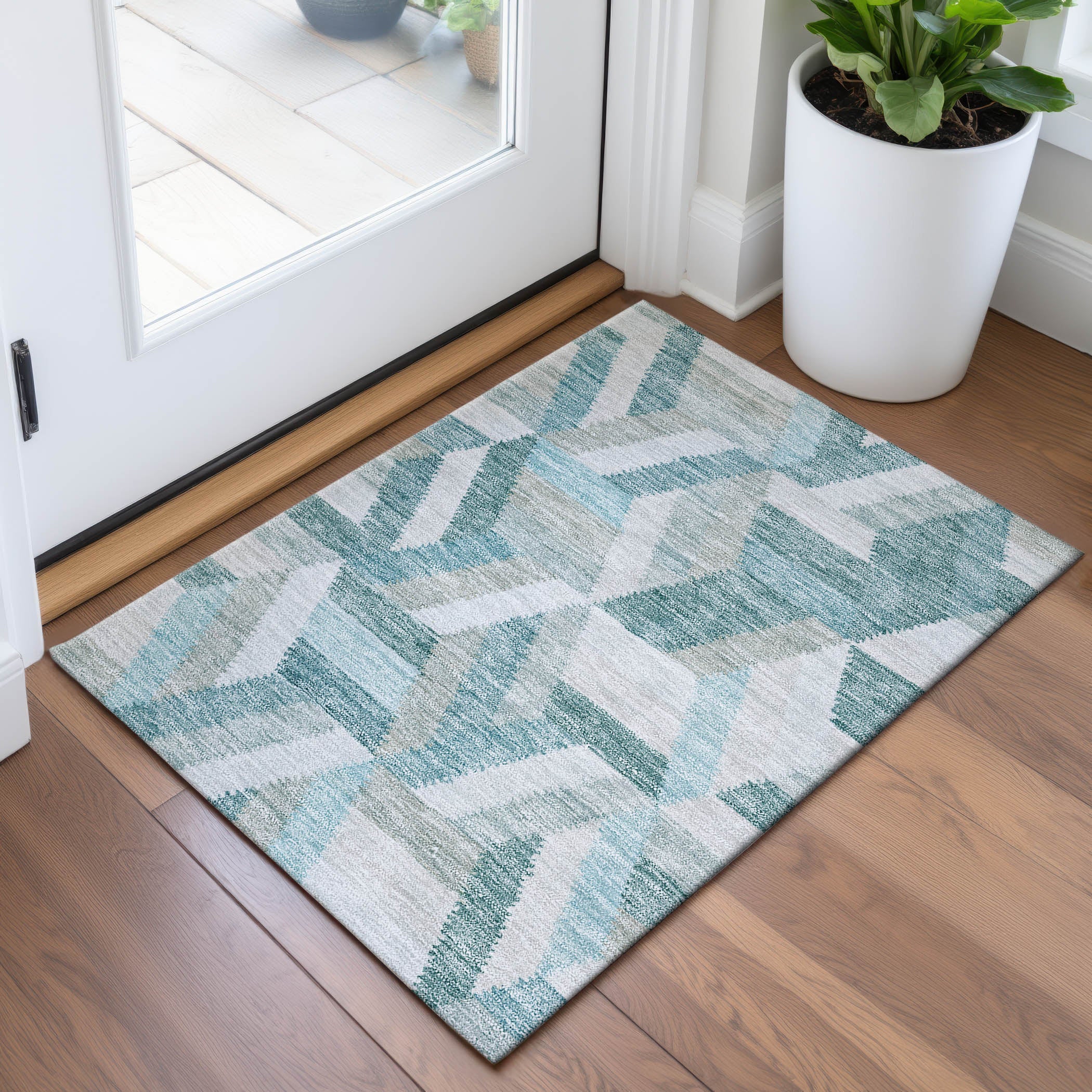 Seville Machine Washable Transitional Teal Rug 1'8" x 2'6" #shape_Rectangle