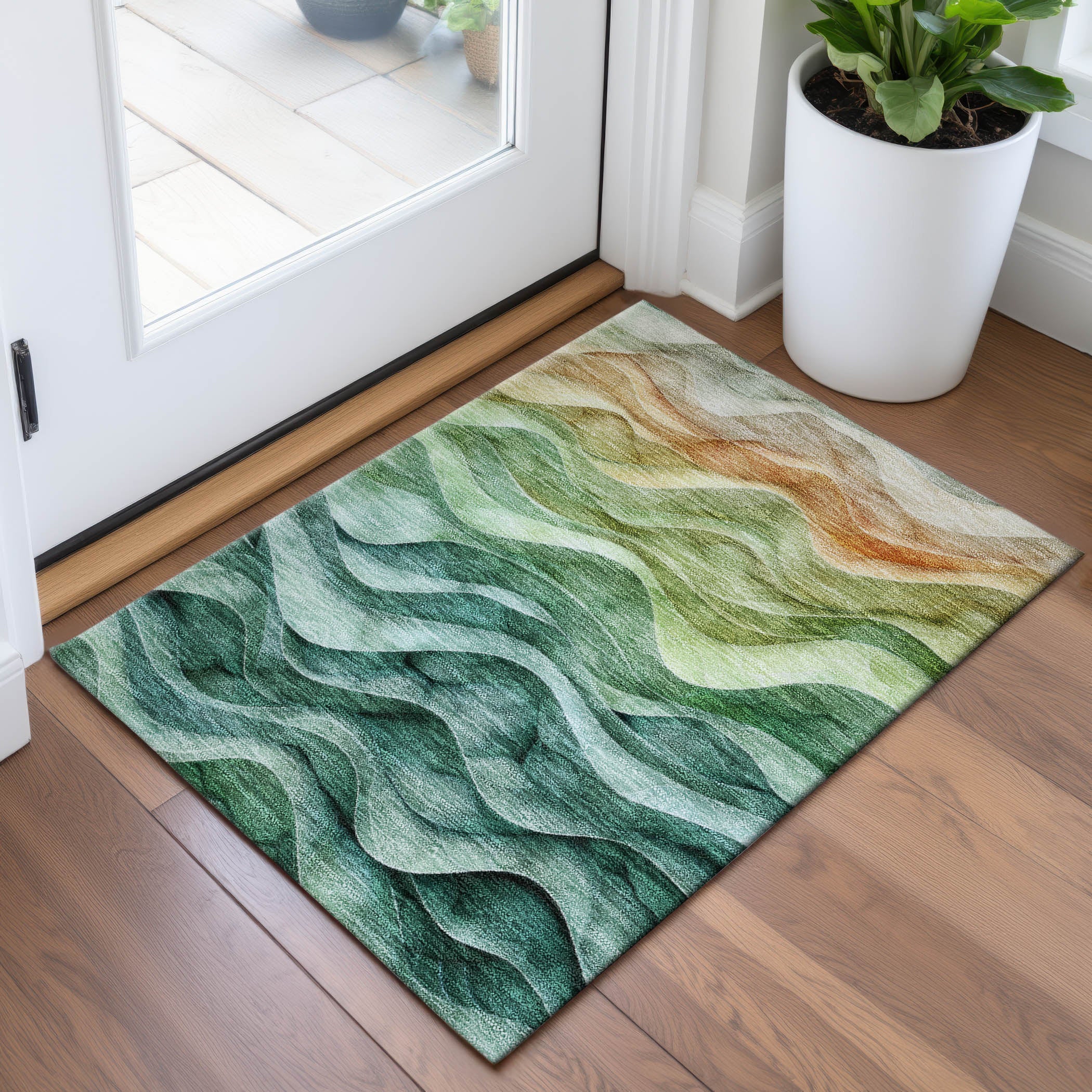 Ghent Machine Washable Transitional Teal Rug 1'8" x 2'6" #shape_Rectangle