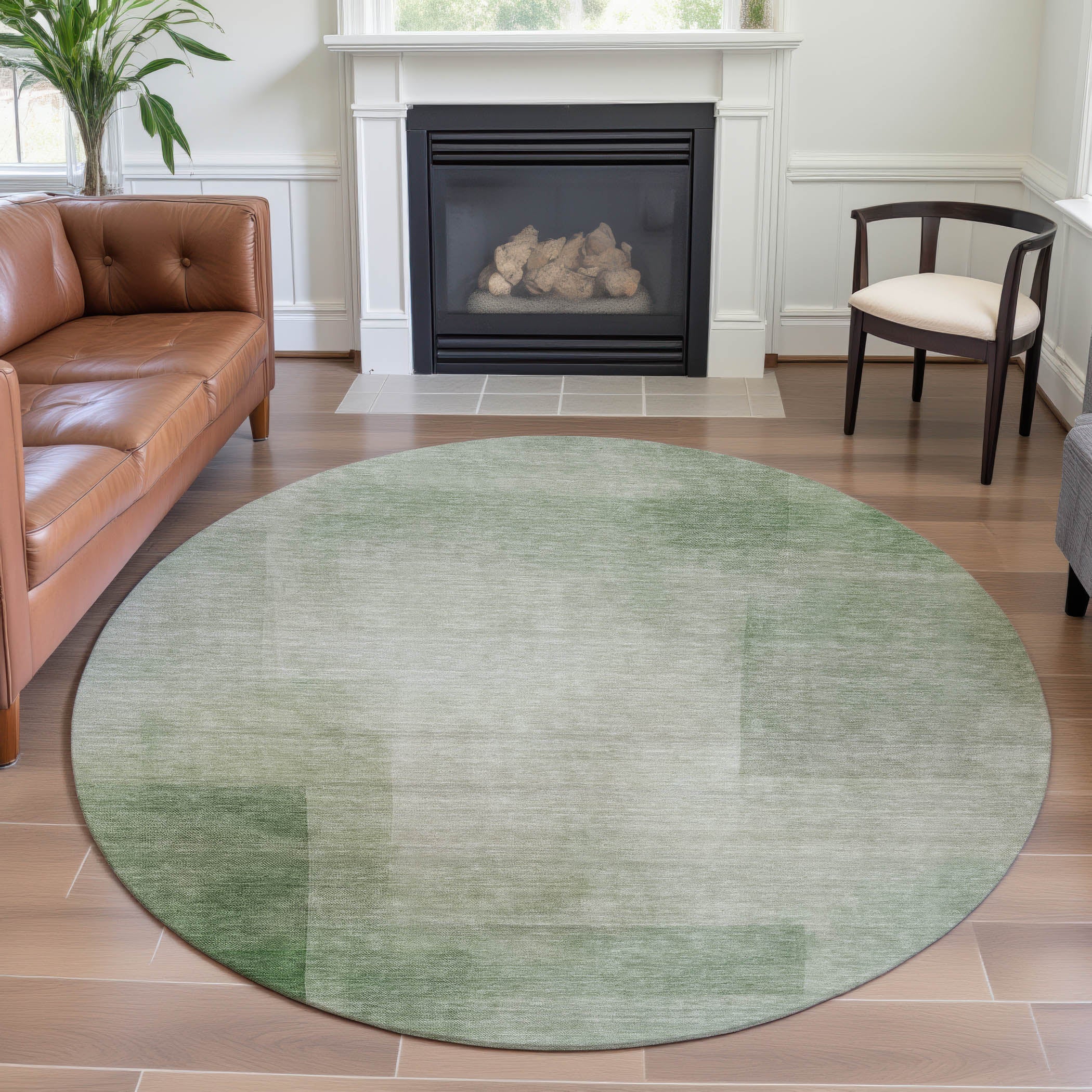Tbilisi Machine Washable Transitional Aloe Green Rug 8' x 8' #shape_Round