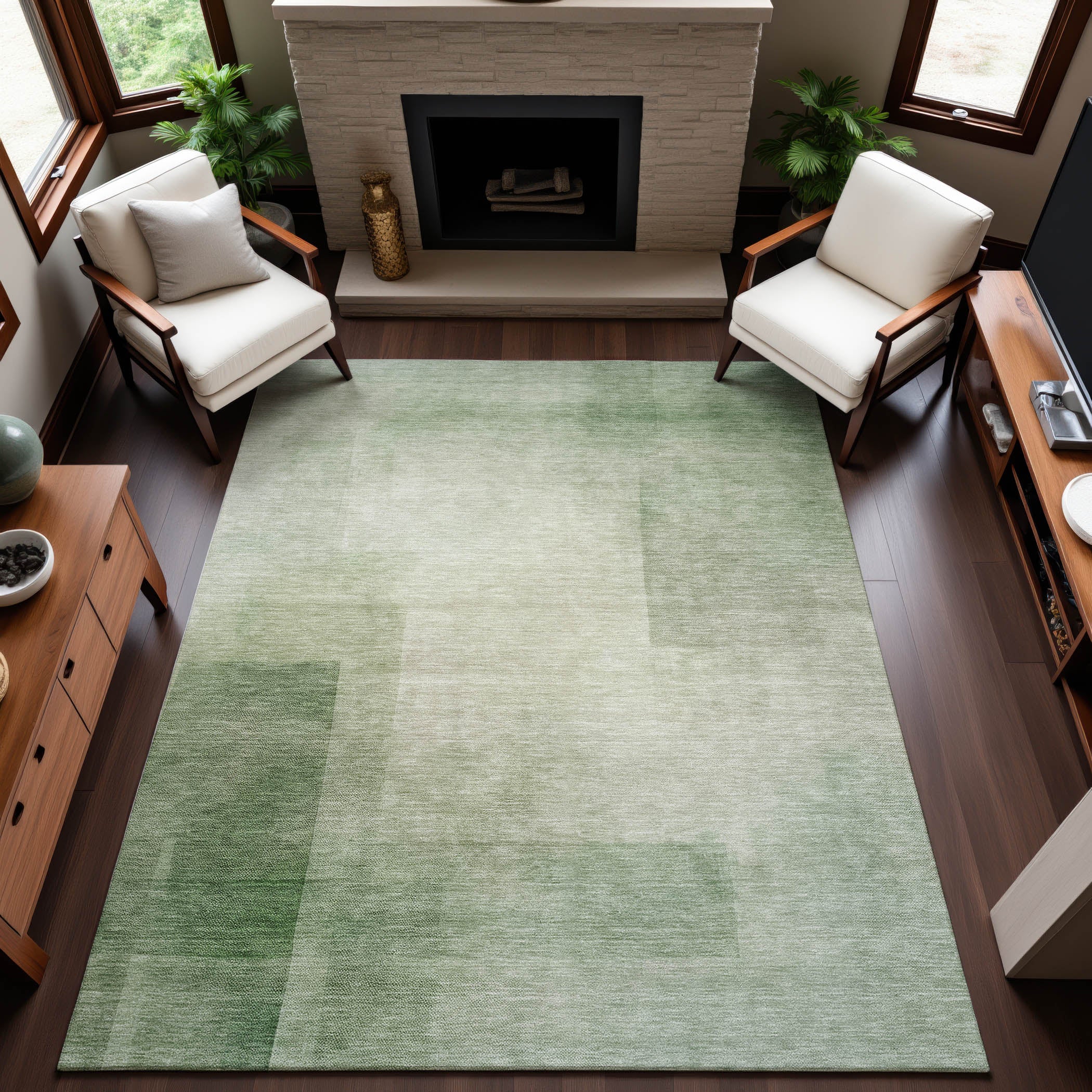Tbilisi Machine Washable Transitional Aloe Green Rug 2'6" x 3'10" #shape_Rectangle