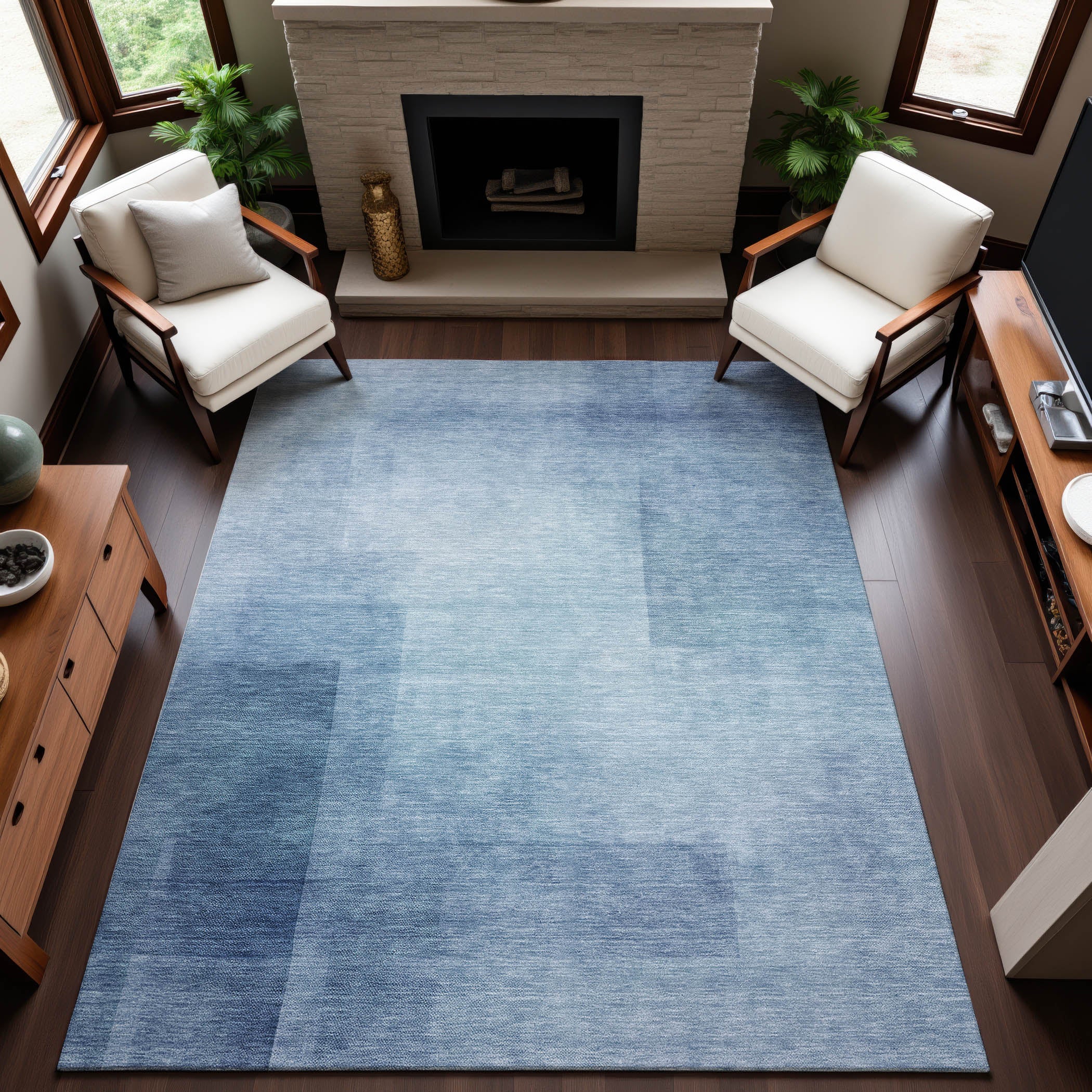 Tbilisi Machine Washable Transitional Blue Rug 2'6" x 3'10" #shape_Rectangle