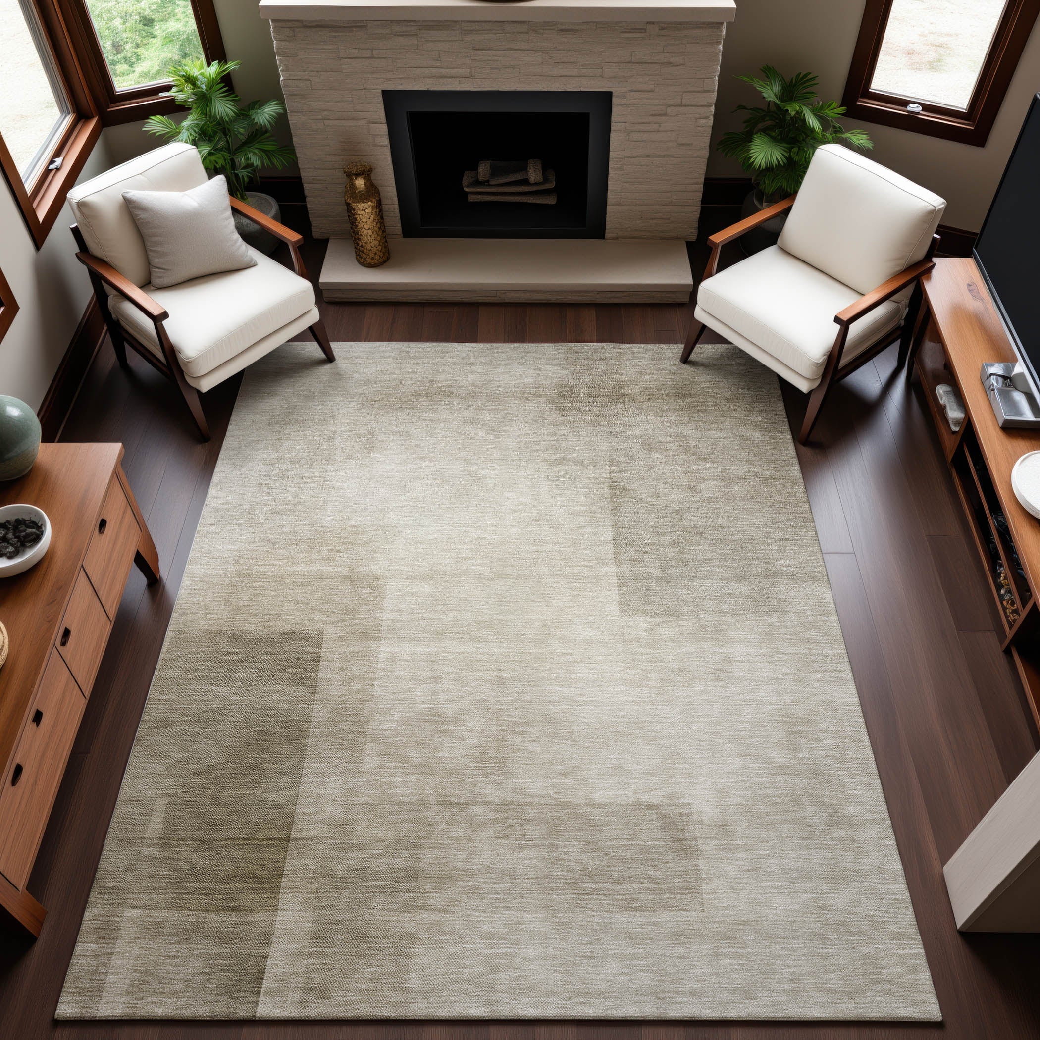 Tbilisi Machine Washable Transitional Khaki Brown Rug 2'6" x 3'10" #shape_Rectangle