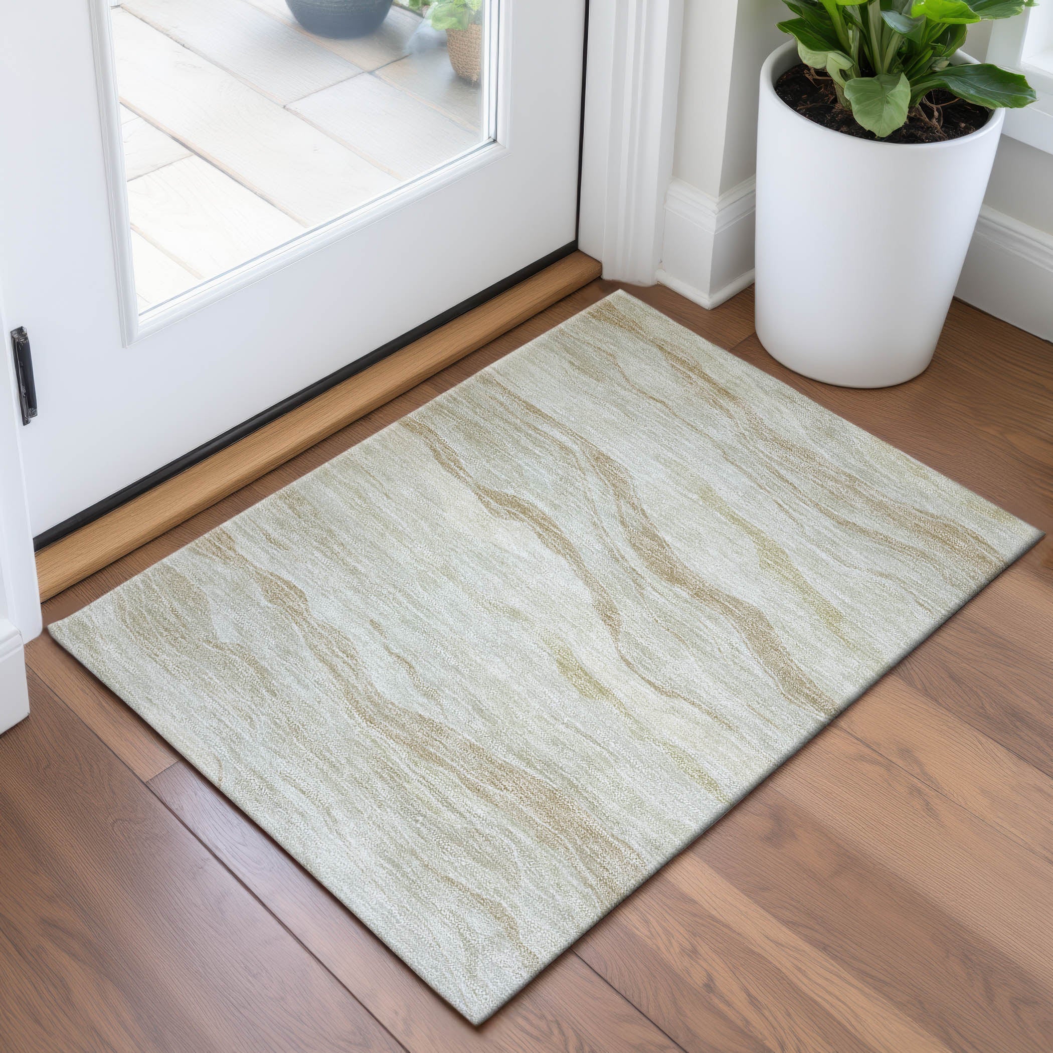 Antigua Machine Washable Transitional Beige Brown Rug 1'8" x 2'6" #shape_Rectangle