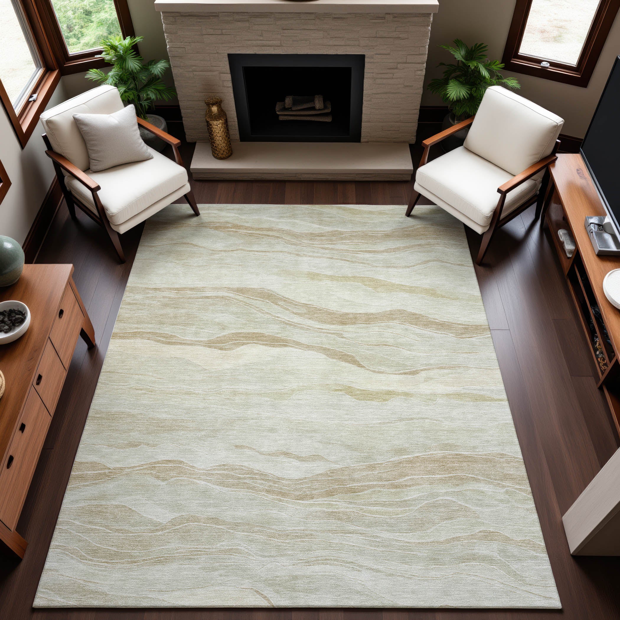 Antigua Machine Washable Transitional Beige Brown Rug 2'6" x 3'10" #shape_Rectangle