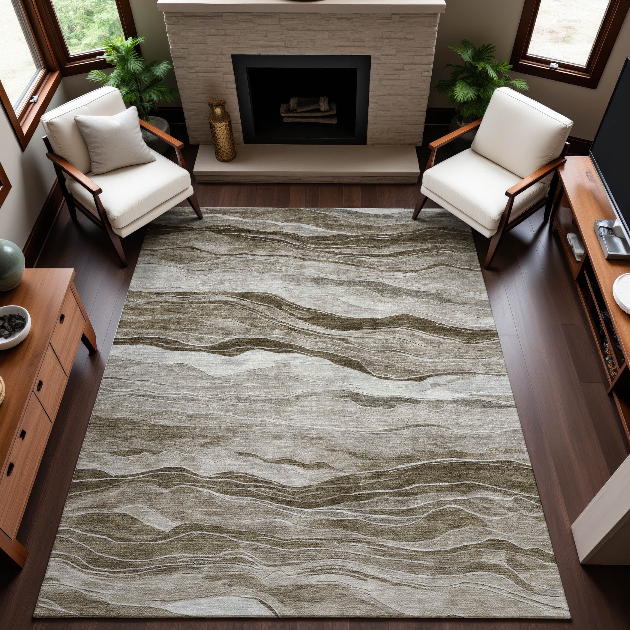 Antigua Machine Washable Transitional Brown Rug 2'6" x 3'10" #shape_Rectangle