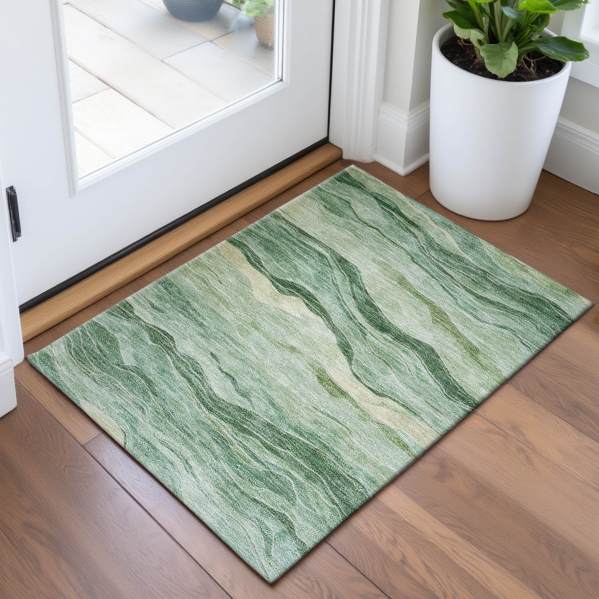 Antigua Machine Washable Transitional Green Rug 1'8" x 2'6" #shape_Rectangle