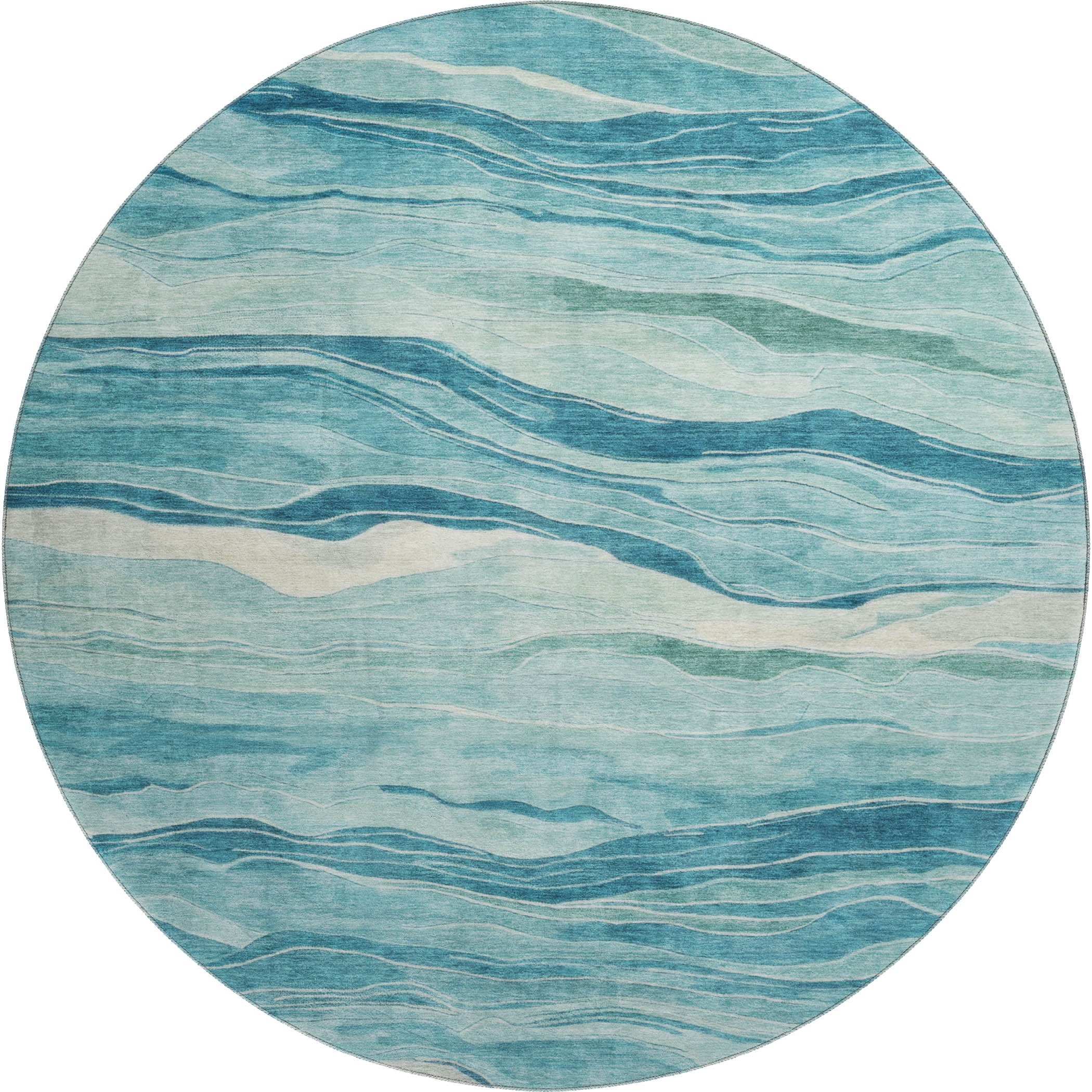 Antigua Machine Washable Transitional Turquoise Teal Rug 8' x 8' #shape_Round