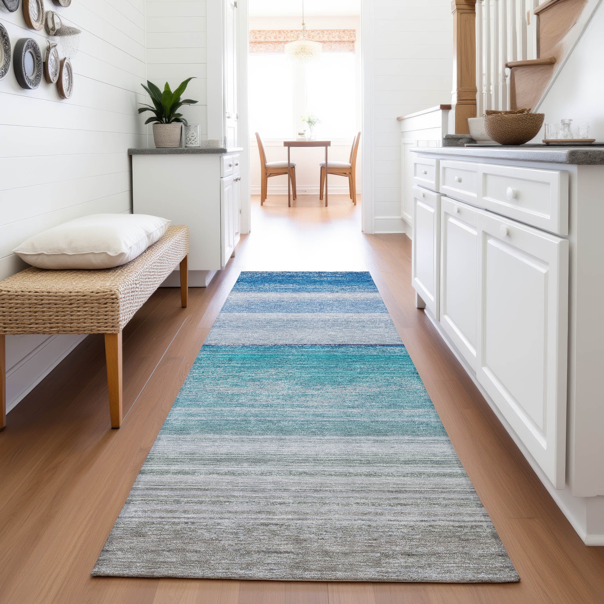 Istanbul Machine Washable Transitional Sky Blue Rug 2'3" x 7'6" #shape_Runner