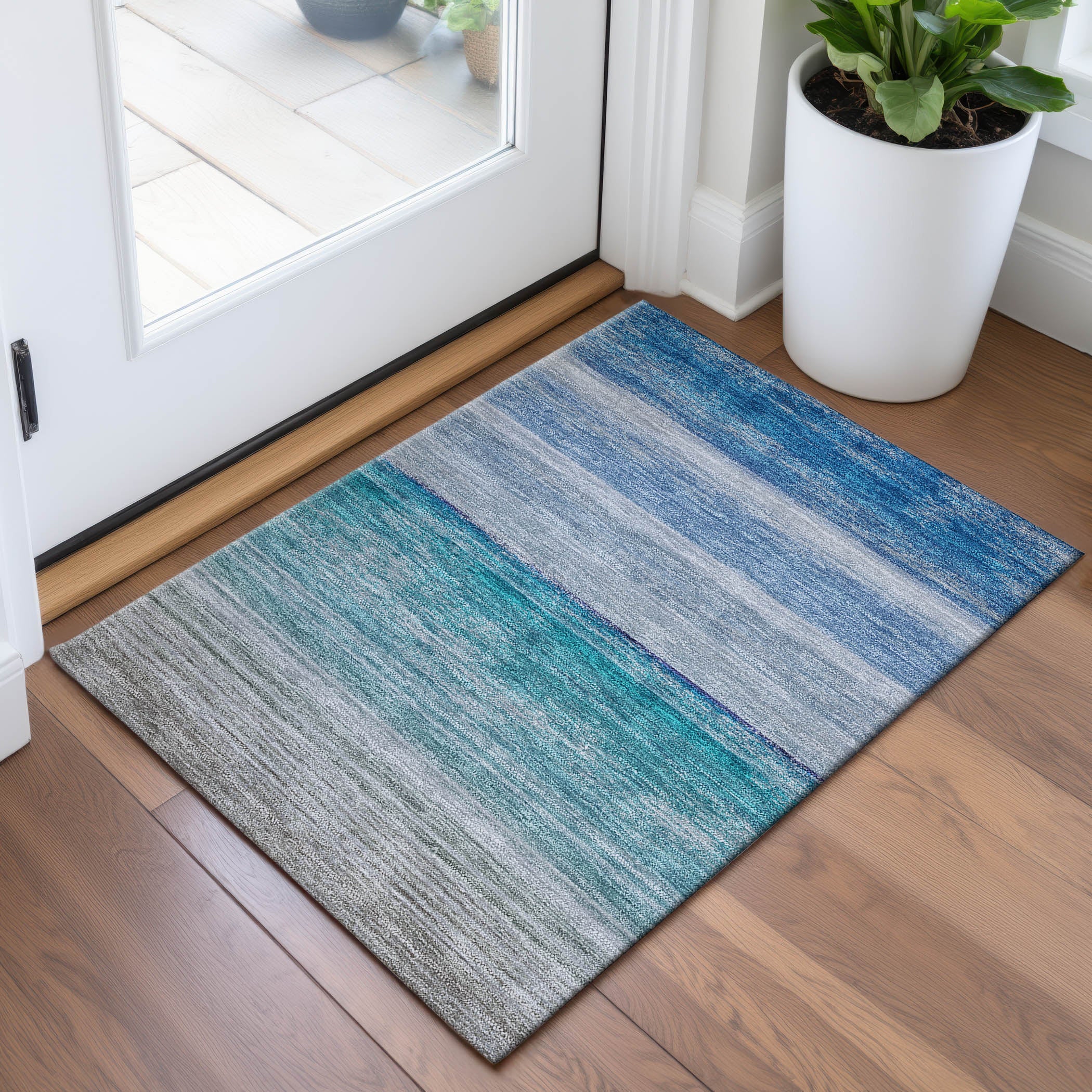 Istanbul Machine Washable Transitional Sky Blue Rug 1'8" x 2'6" #shape_Rectangle