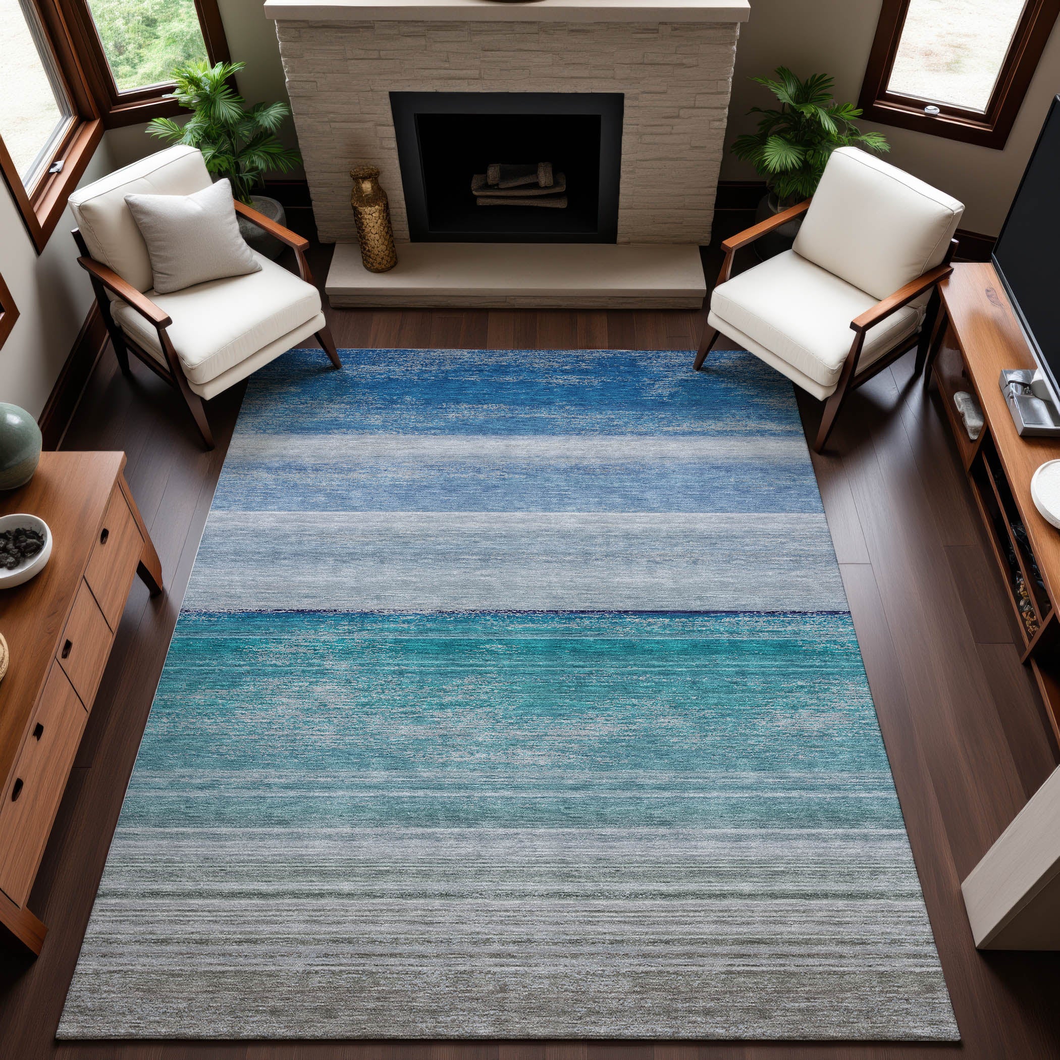 Istanbul Machine Washable Transitional Sky Blue Rug 2'6" x 3'10" #shape_Rectangle