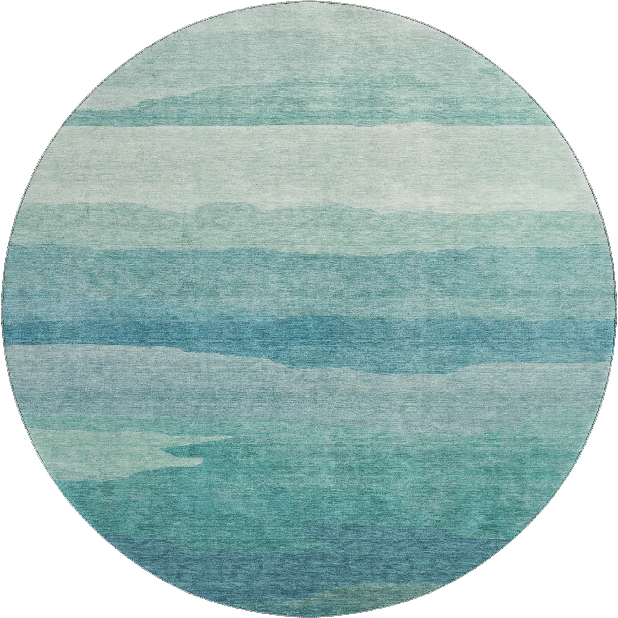 Bern Machine Washable Transitional Turquoise Teal Rug 8' x 8' #shape_Round