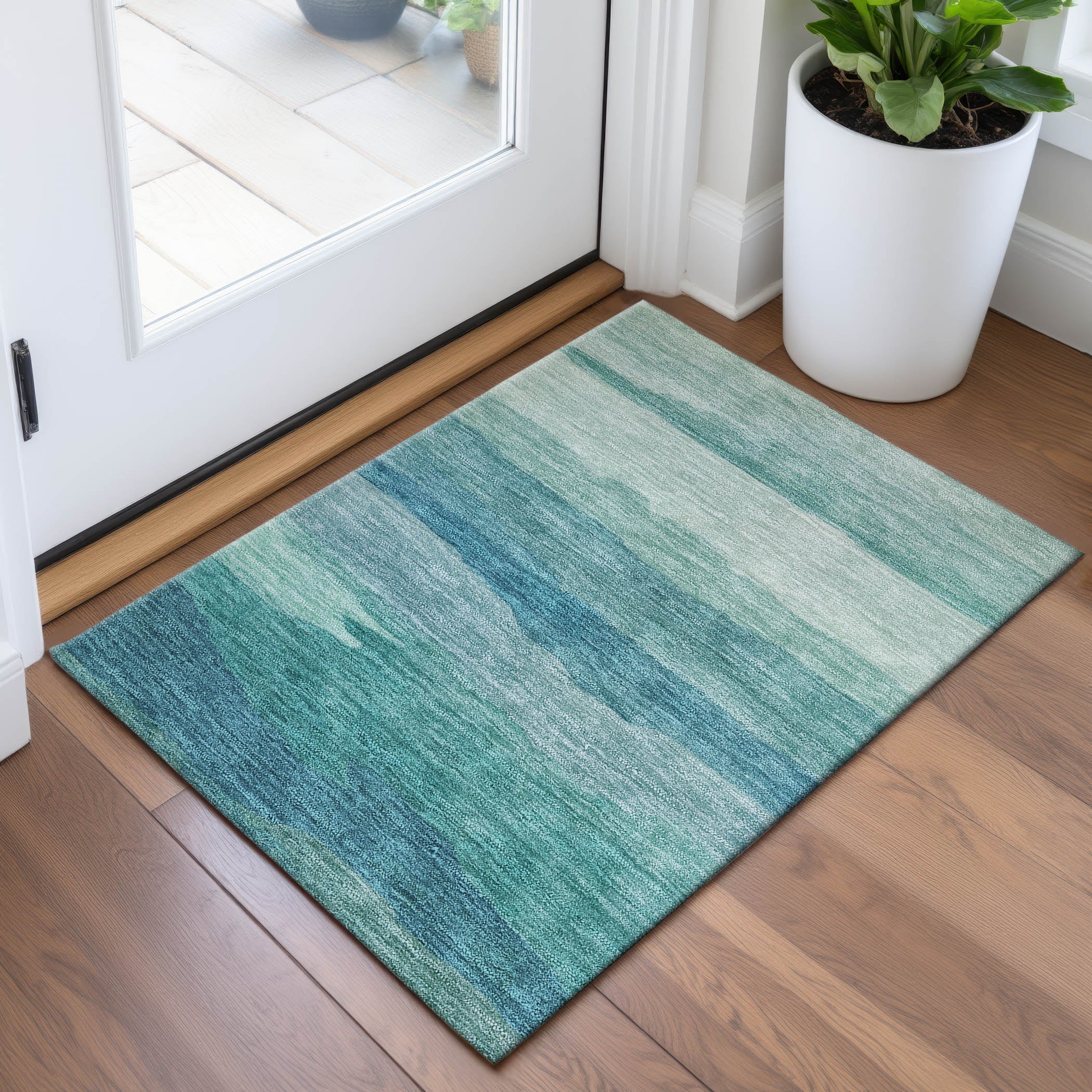 Bern Machine Washable Transitional Turquoise Teal Rug 1'8" x 2'6" #shape_Rectangle