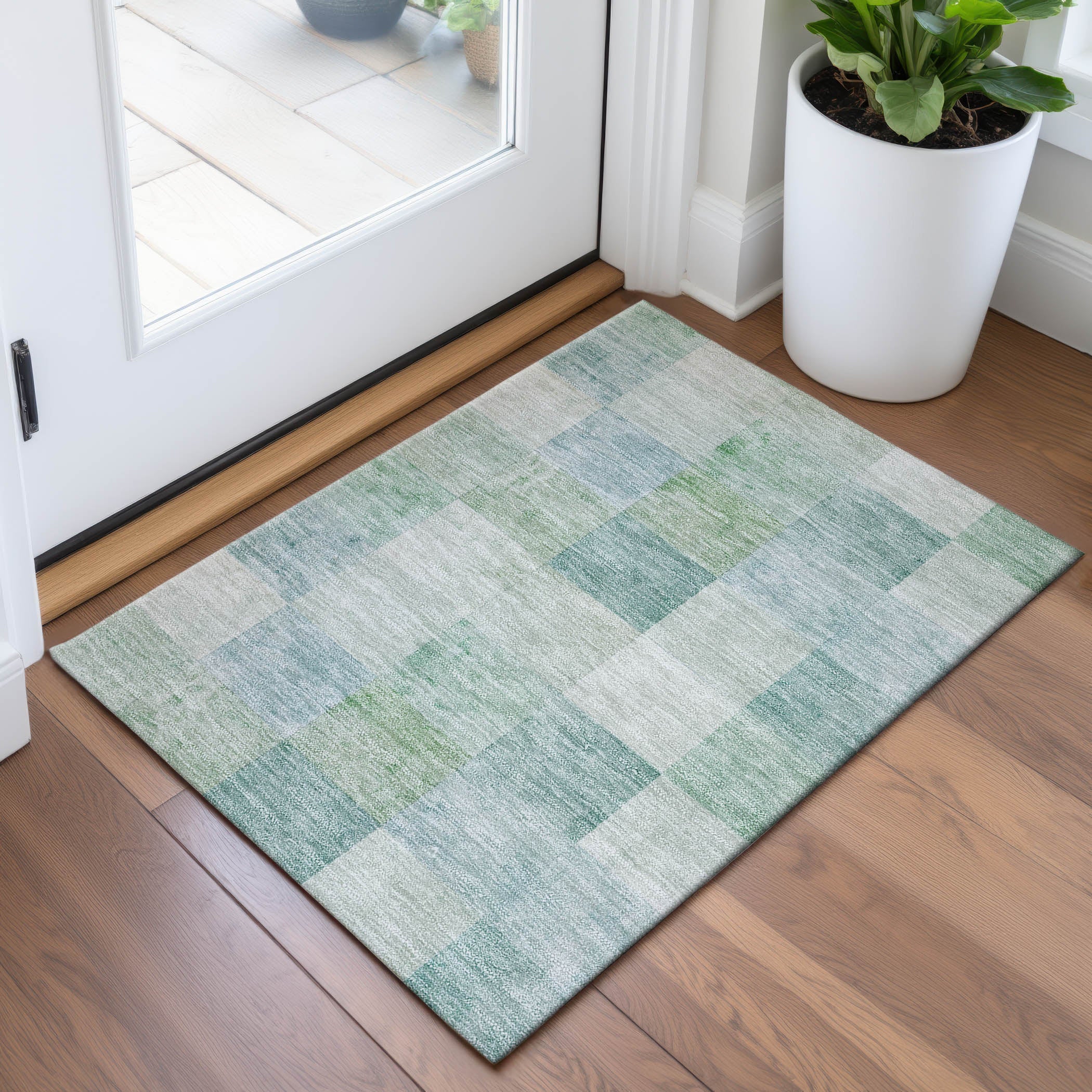 Siena Machine Washable Transitional Seafoam Blue Rug 1'8" x 2'6" #shape_Rectangle