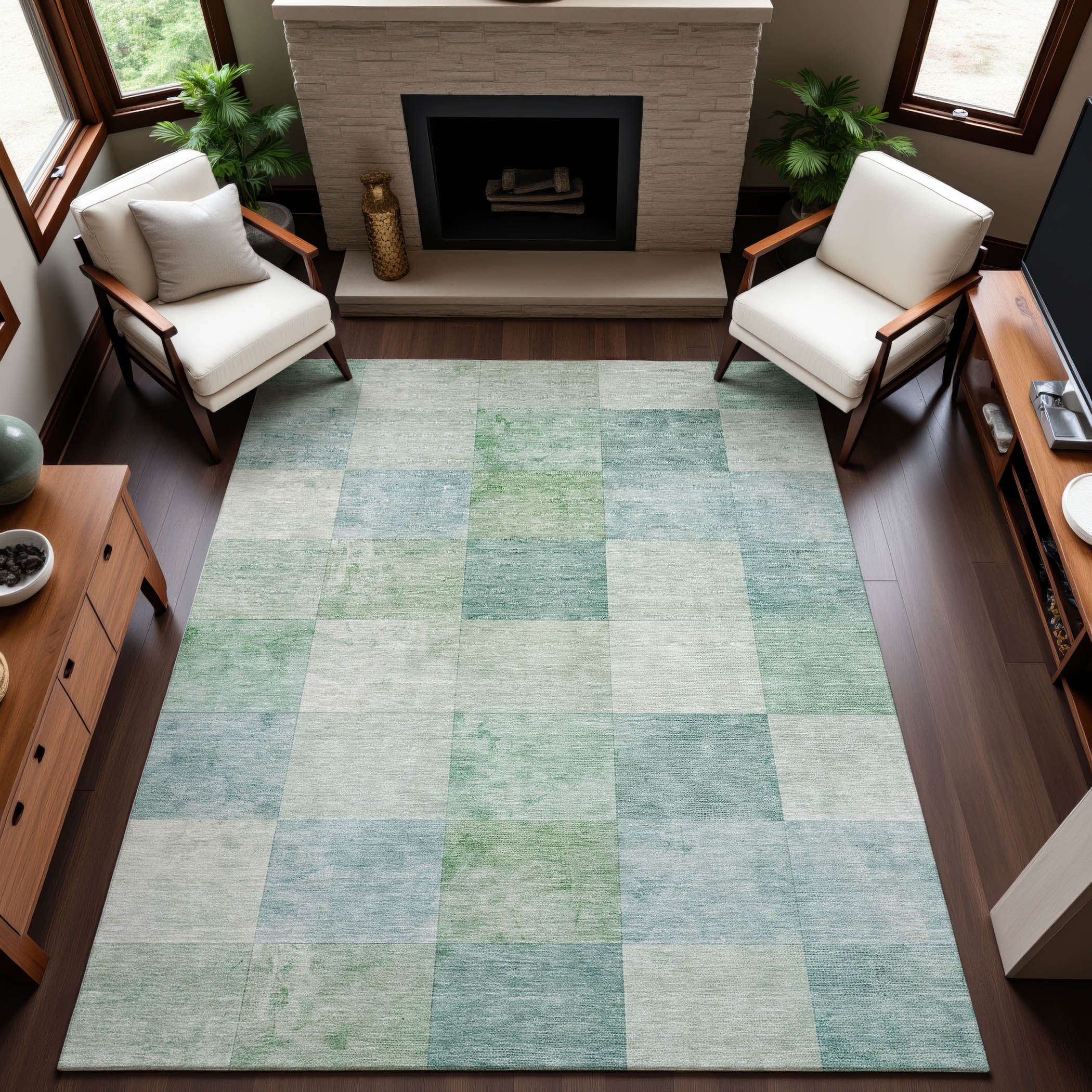 Siena Machine Washable Transitional Seafoam Blue Rug 2'6" x 3'10" #shape_Rectangle