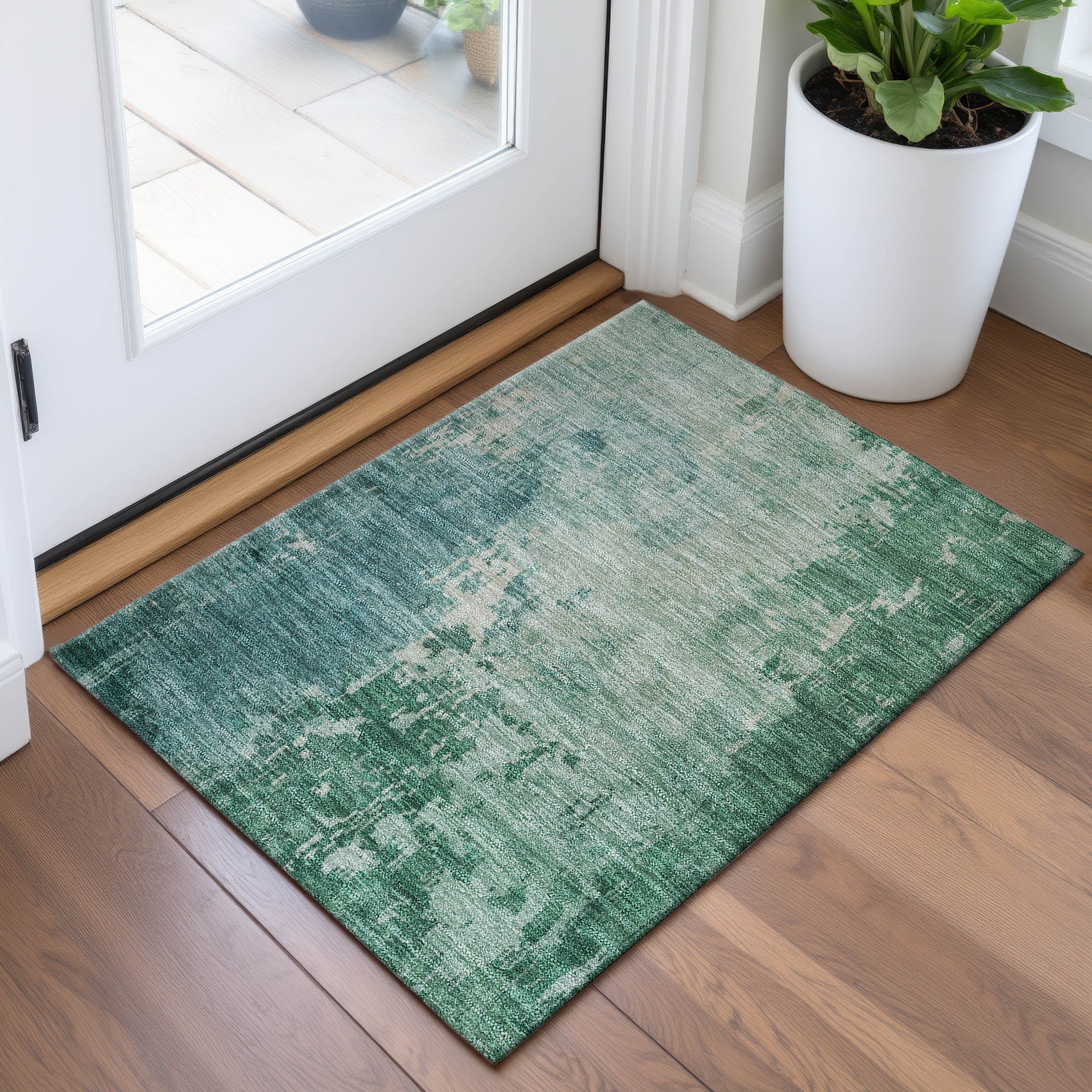 Salzburg Machine Washable Transitional Emerald Green Rug 1'8" x 2'6" #shape_Rectangle