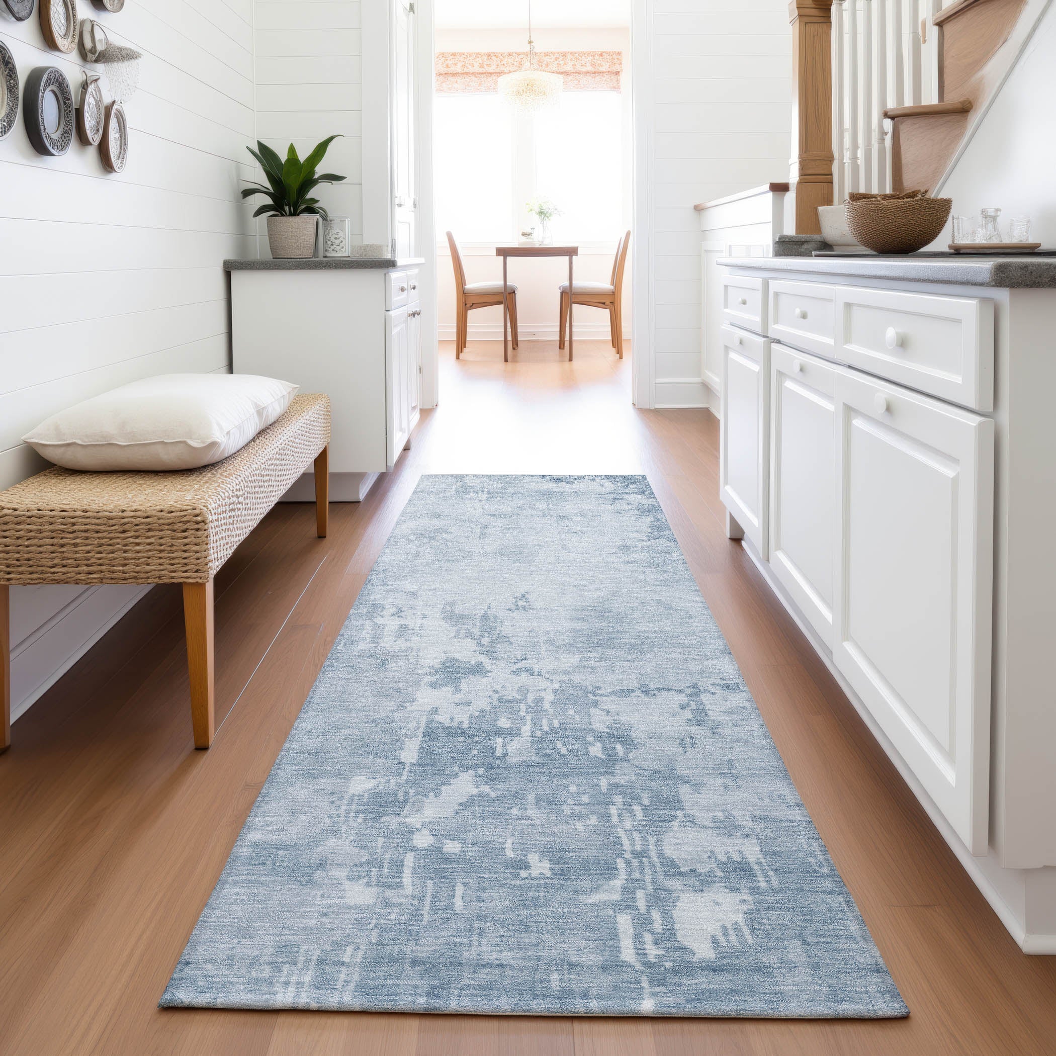 Salzburg Machine Washable Transitional Sky Blue Rug 2'3" x 7'6" #shape_Runner