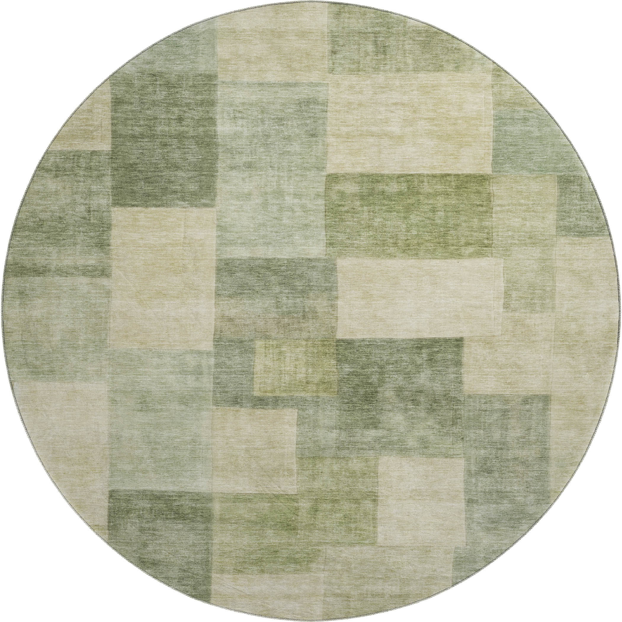 Kyoto Machine Washable Transitional Aloe Green Rug 8' x 8' #shape_Round