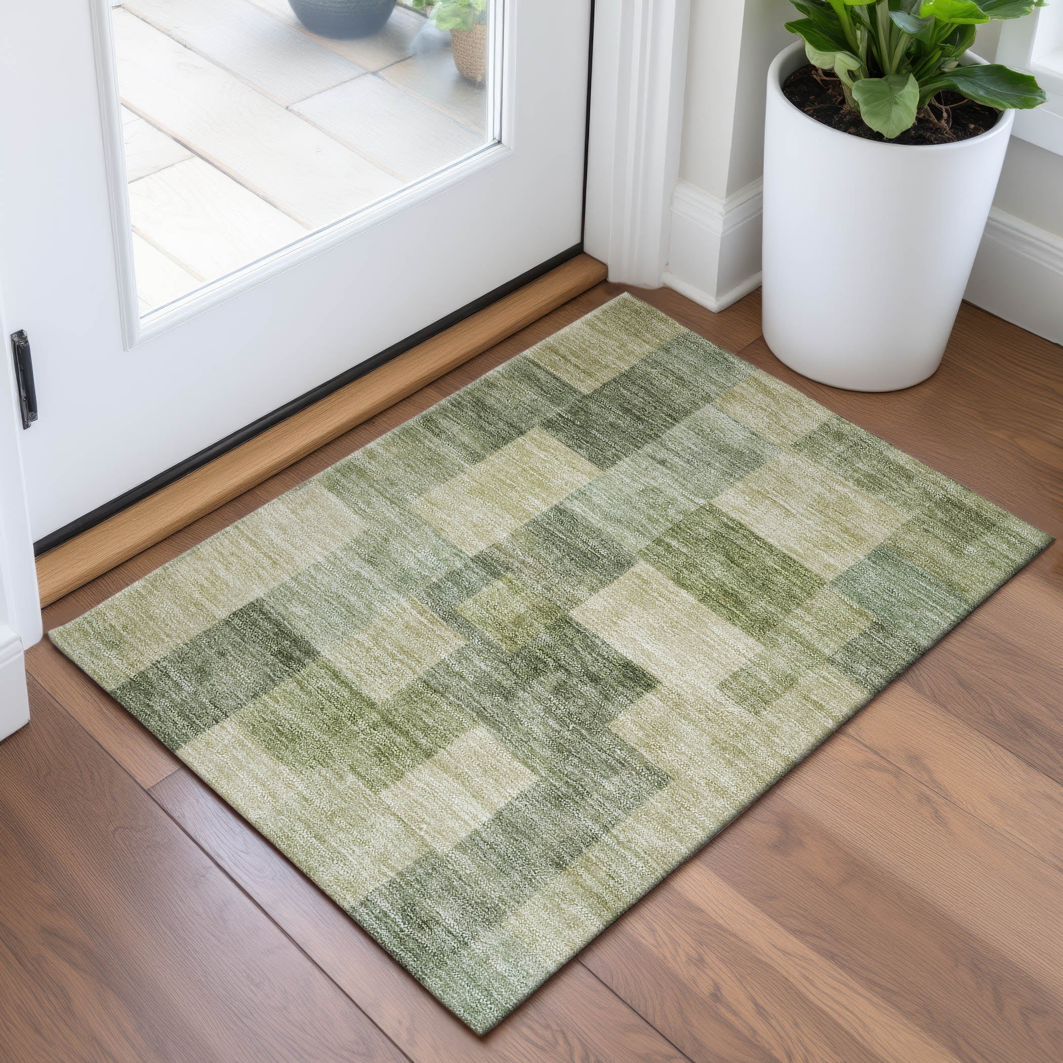 Kyoto Machine Washable Transitional Aloe Green Rug 1'8" x 2'6" #shape_Rectangle