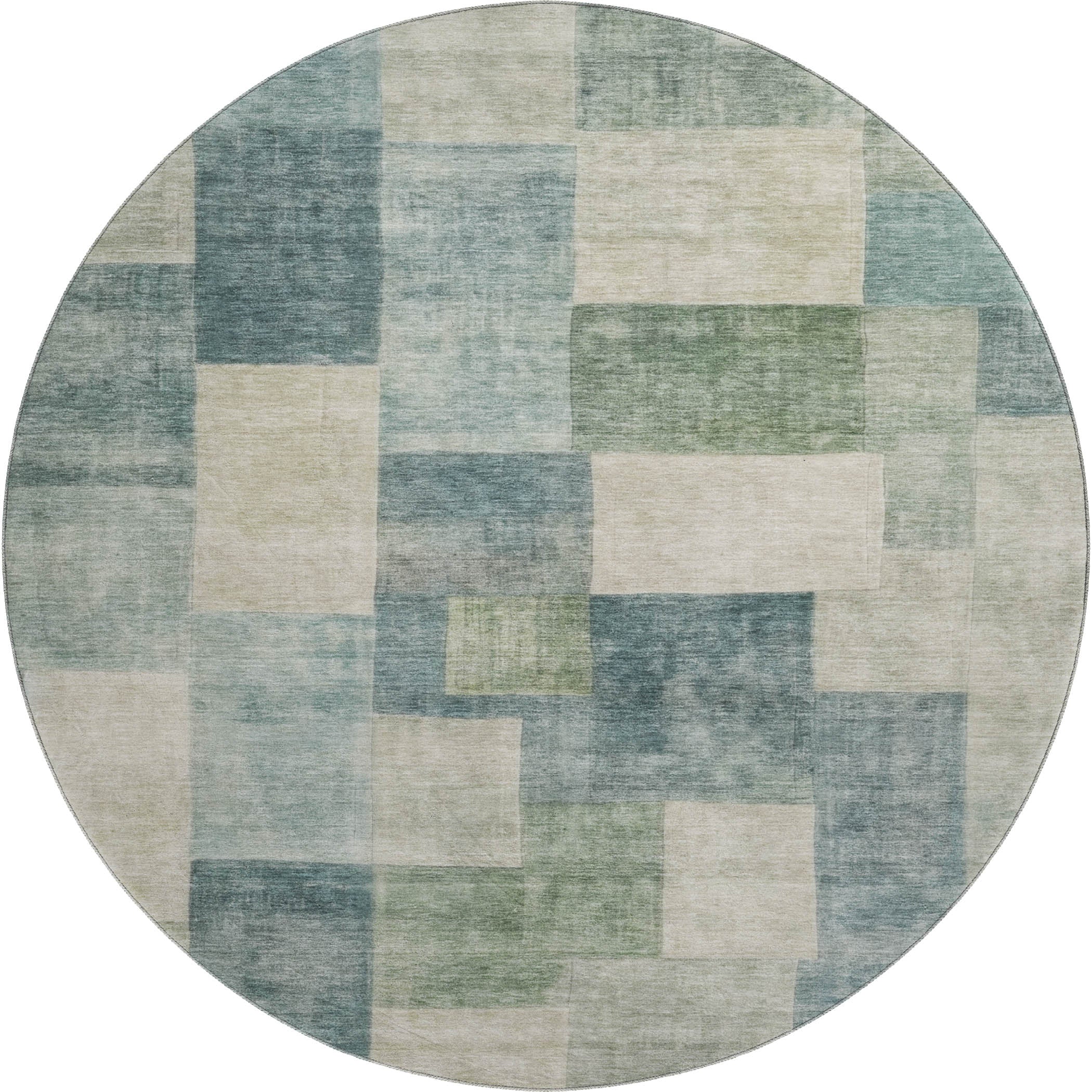 Kyoto Machine Washable Transitional Seafoam Blue Rug 8' x 8' #shape_Round