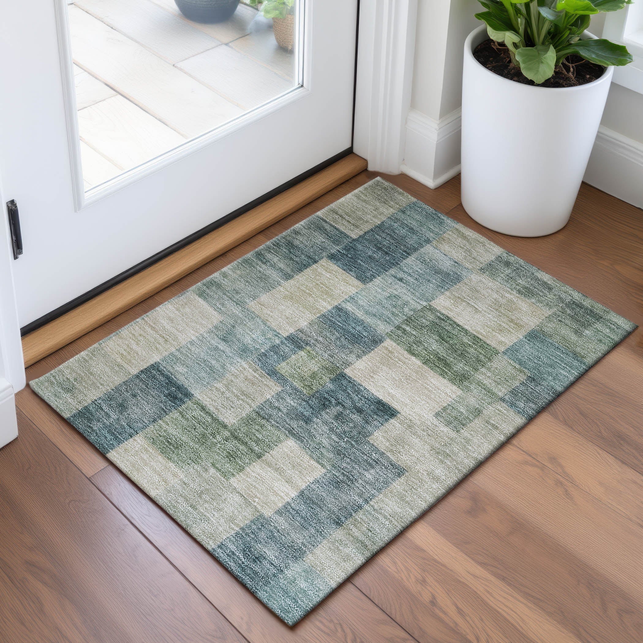 Kyoto Machine Washable Transitional Seafoam Blue Rug 1'8" x 2'6" #shape_Rectangle