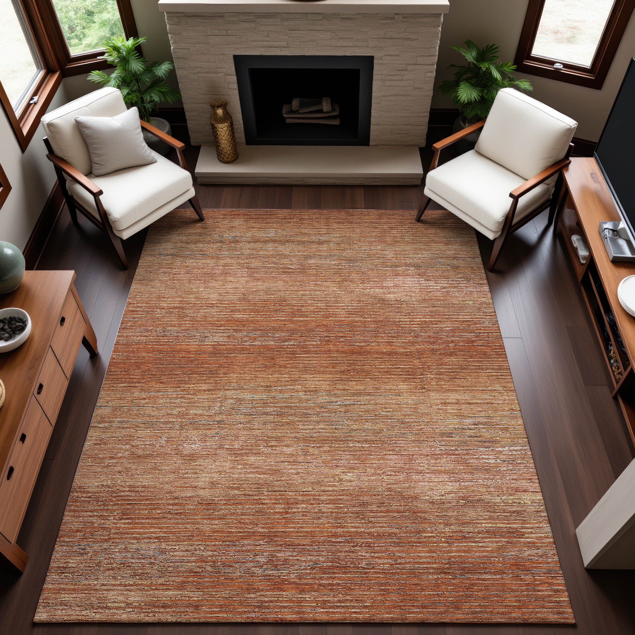 Dublin Machine Washable Transitional Copper Orange Rug 2'6" x 3'10" #shape_Rectangle