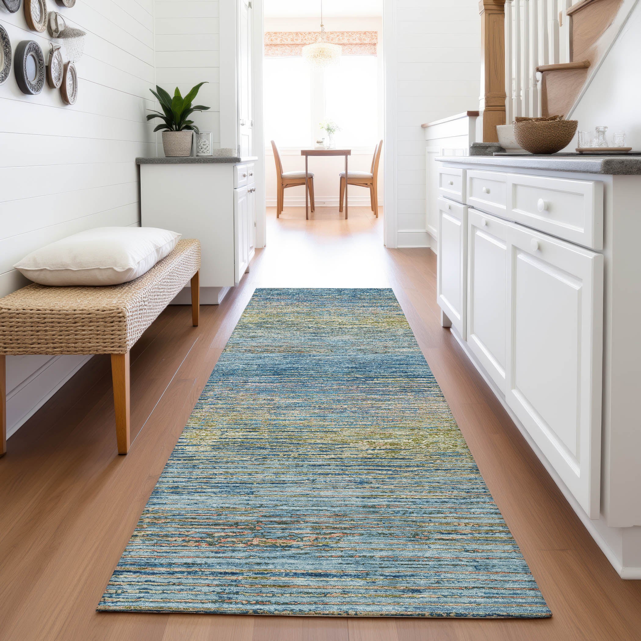 Dublin Machine Washable Transitional Denim Blue Rug 2'3" x 7'6" #shape_Runner