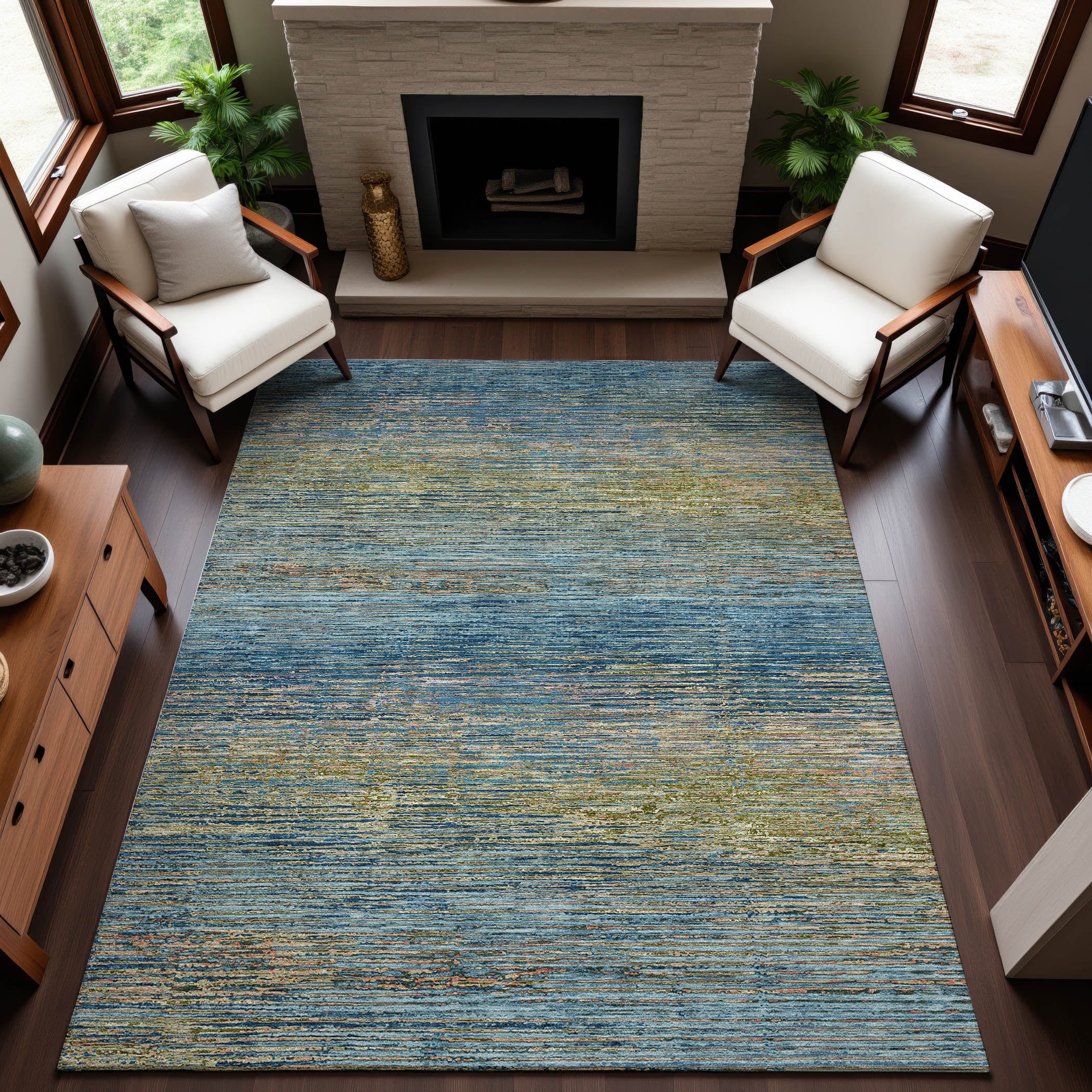 Dublin Machine Washable Transitional Denim Blue Rug 2'6" x 3'10" #shape_Rectangle