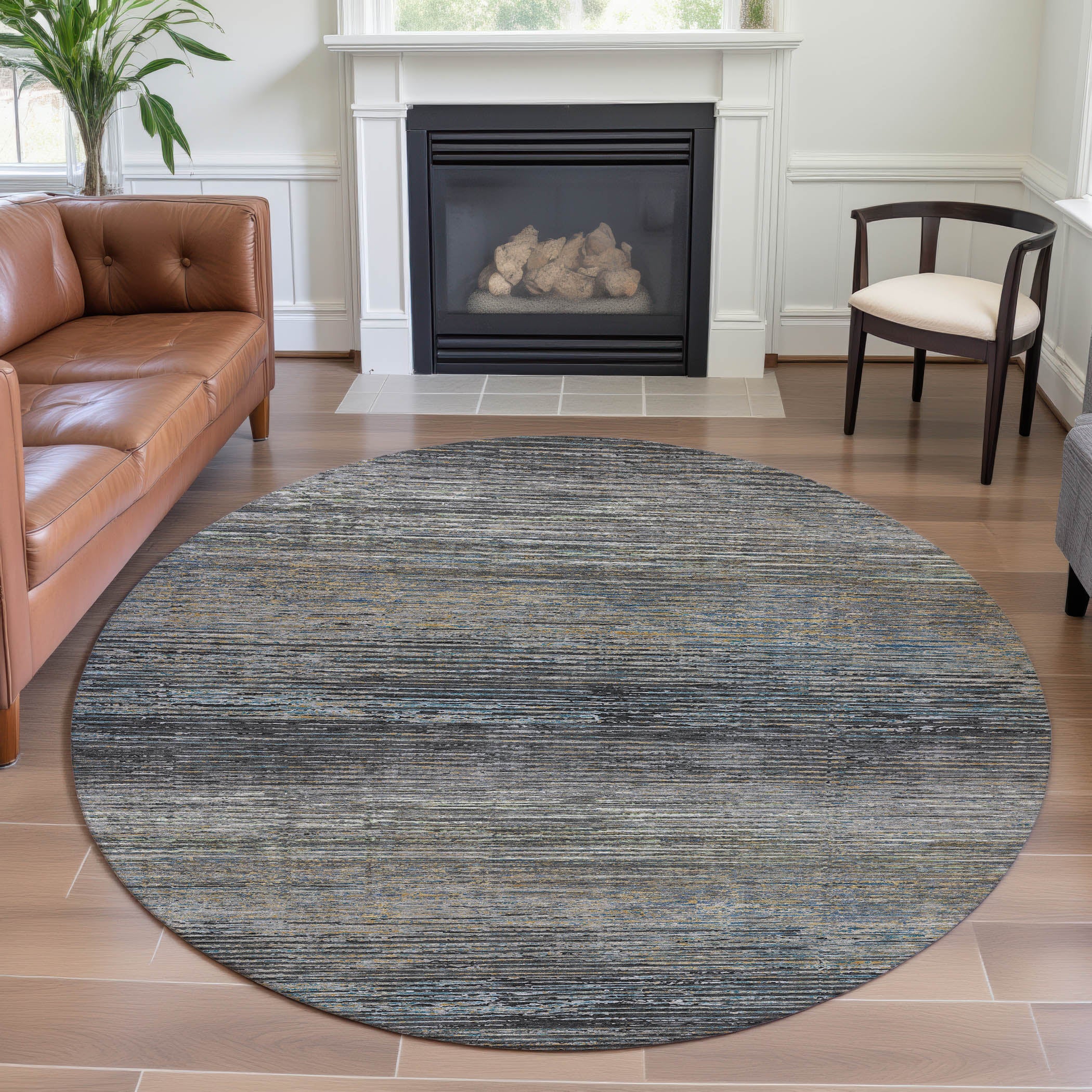 Dublin Machine Washable Transitional Granite Gray Rug 8' x 8' #shape_Round