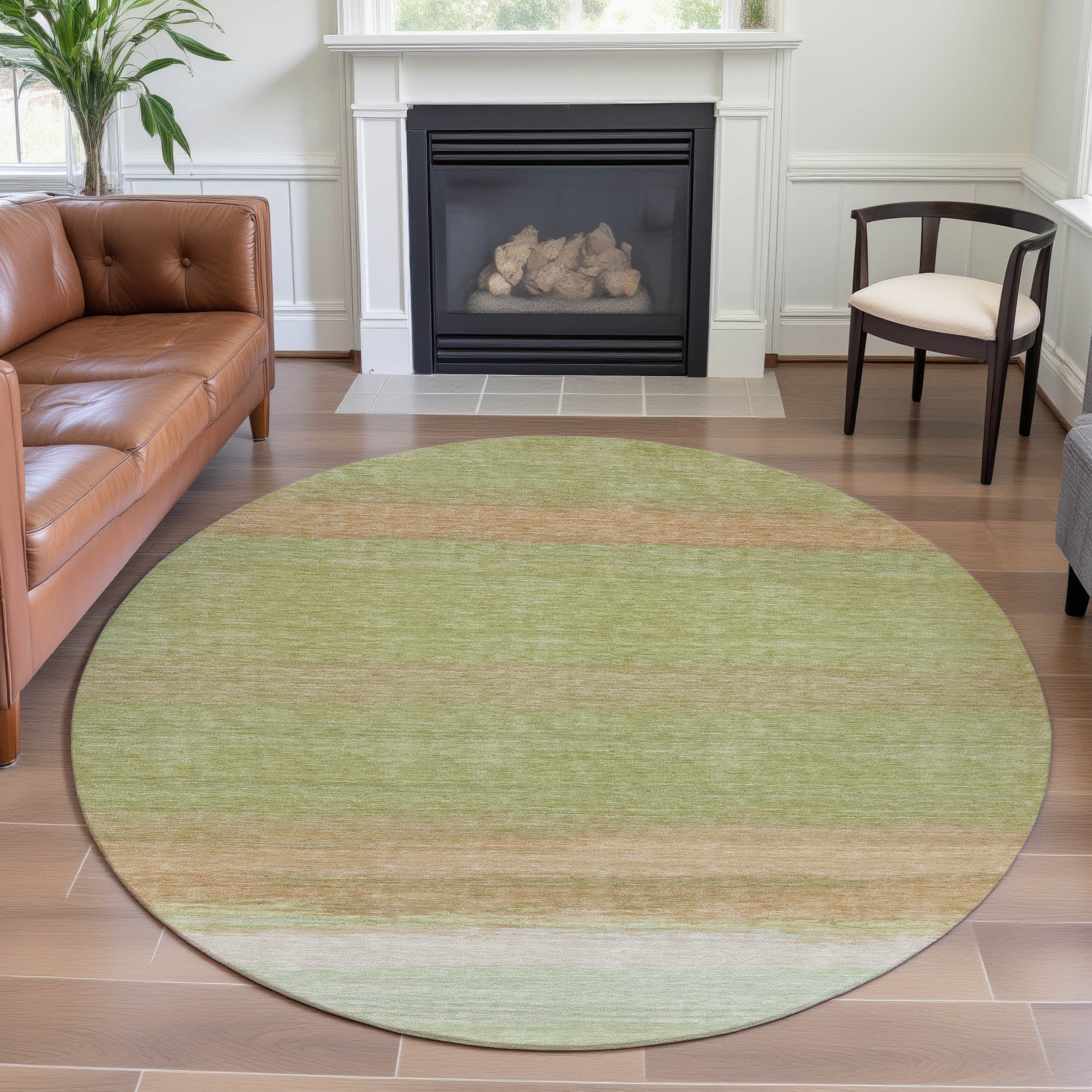 Seville Machine Washable Transitional Aloe Green Rug 8' x 8' #shape_Round
