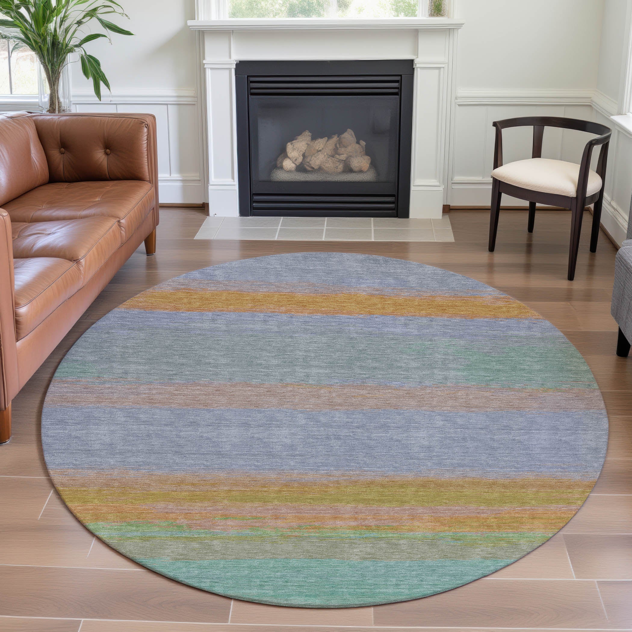 Seville Machine Washable Transitional Lavender Purple Rug 8' x 8' #shape_Round
