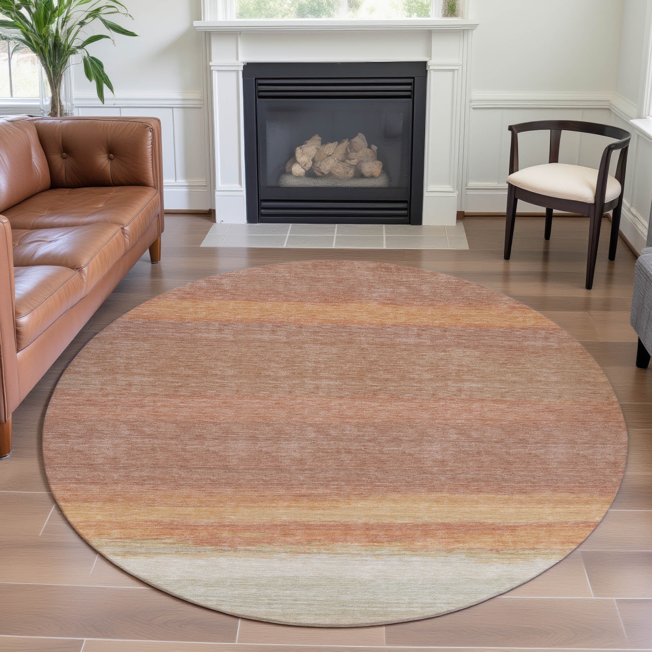 Seville Machine Washable Transitional Salmon Orange Rug 8' x 8' #shape_Round