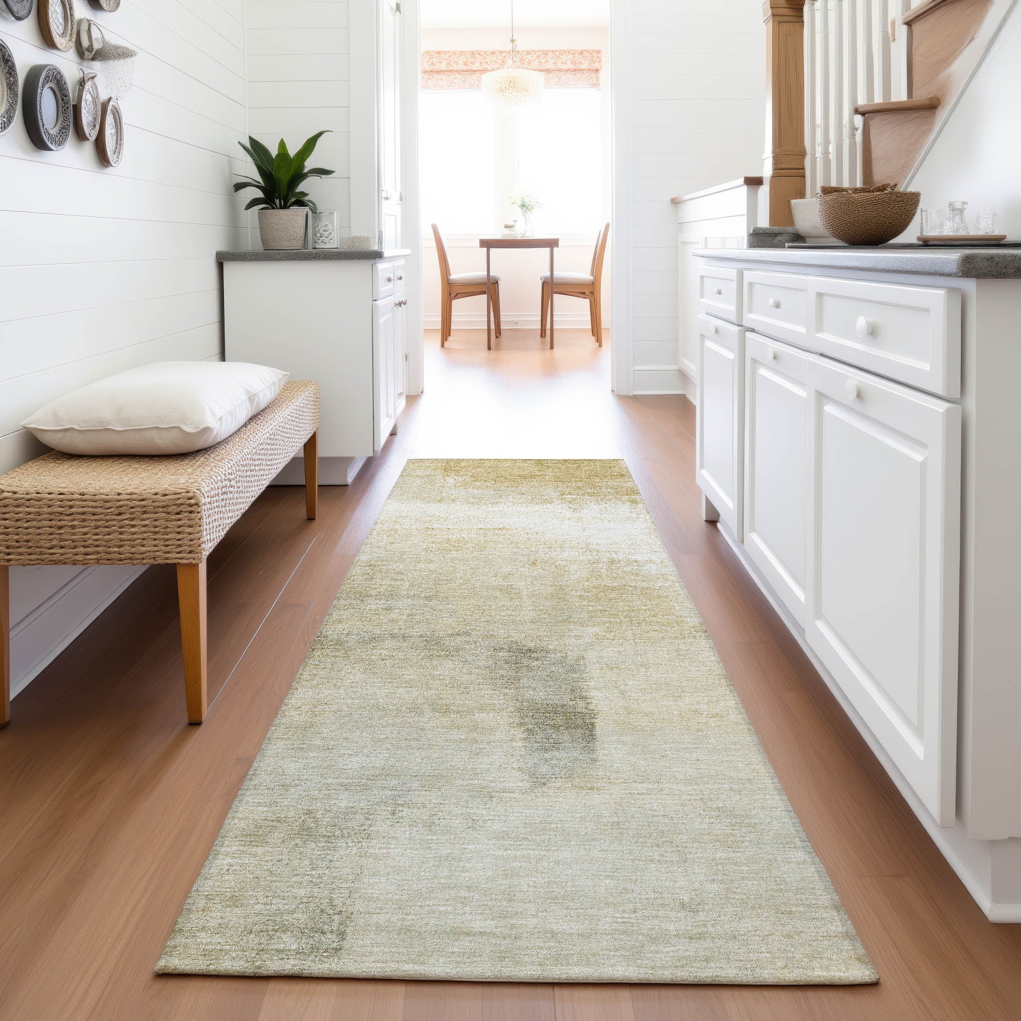 Santorini Machine Washable Transitional Wheat Gold Rug 2'3" x 7'6" #shape_Runner