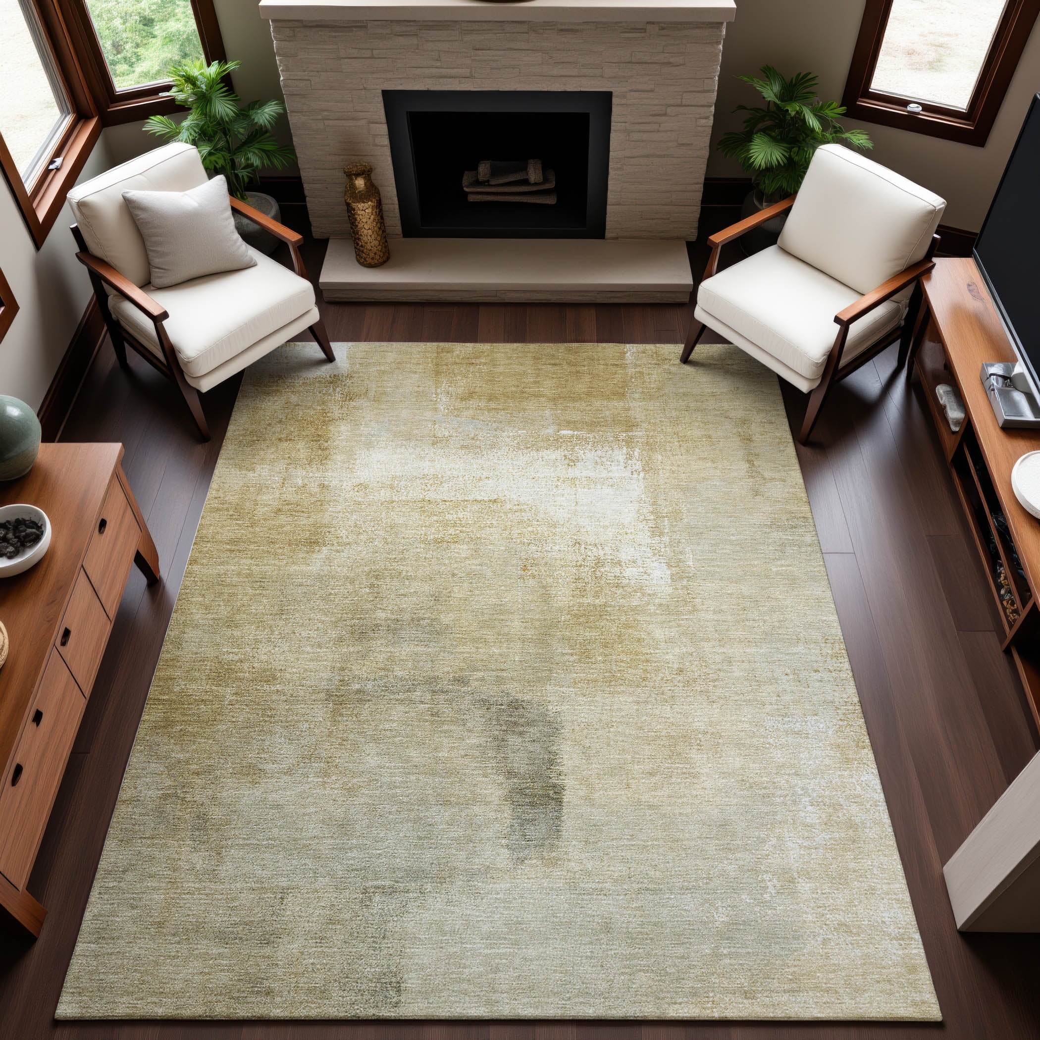 Santorini Machine Washable Transitional Wheat Gold Rug 2'6" x 3'10" #shape_Rectangle