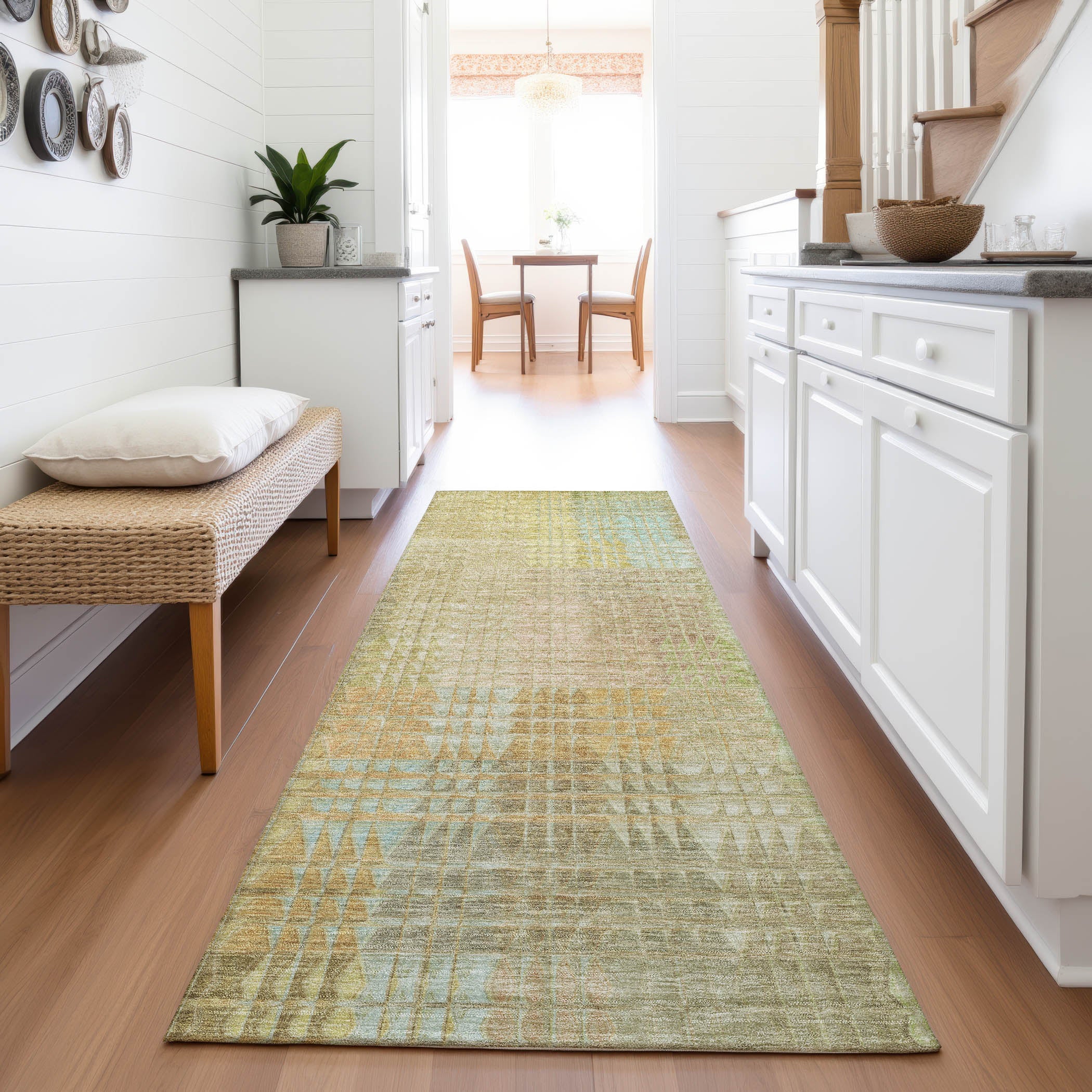 Vienna Machine Washable Transitional Beige Brown Rug 2'3" x 7'6" #shape_Runner
