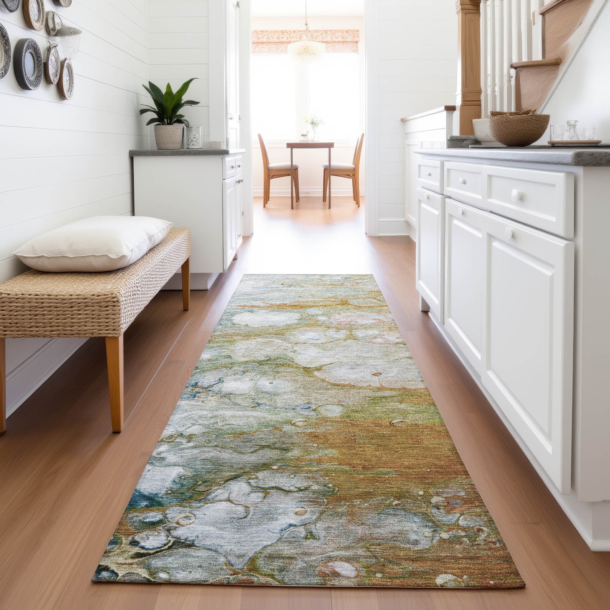 Dublin Machine Washable Transitional Paprika Orange Rug 2'3" x 7'6" #shape_Runner