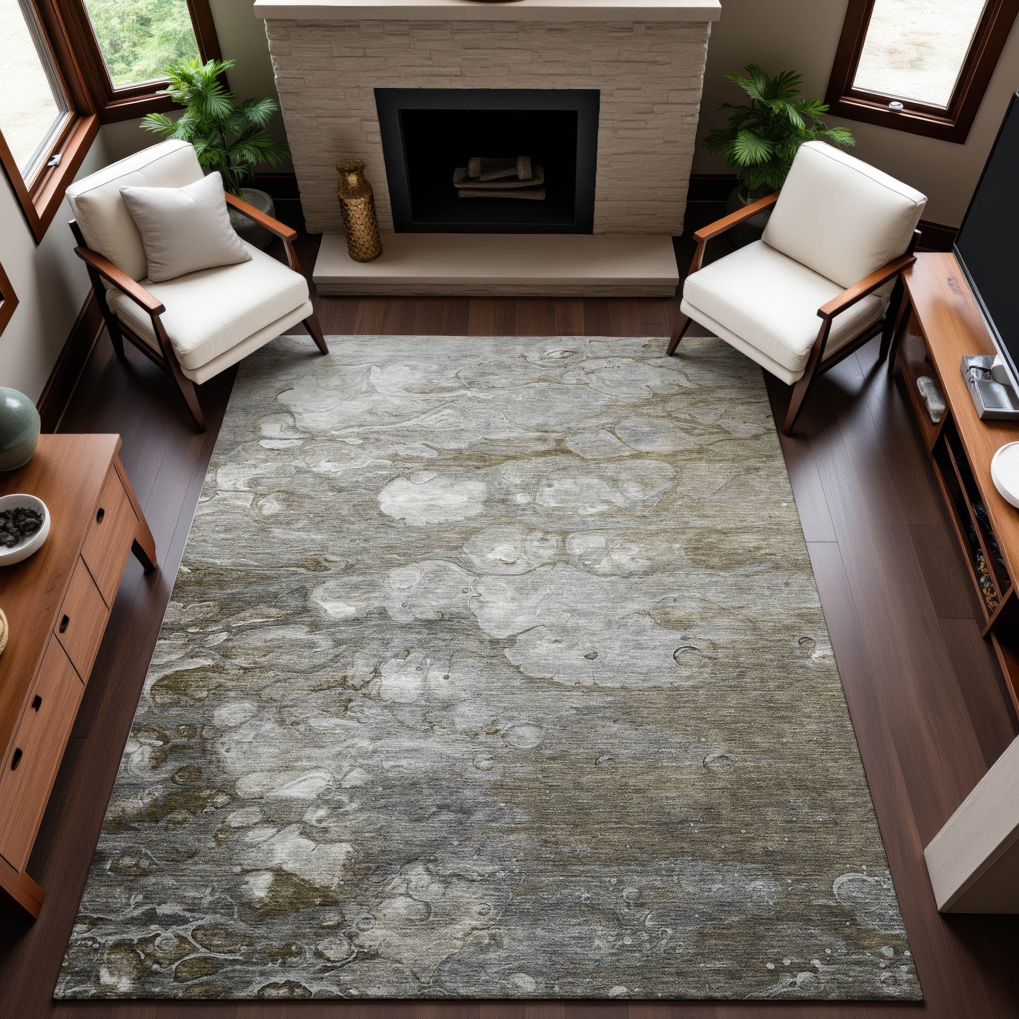 Dublin Machine Washable Transitional Taupe Brown Rug 2'6" x 3'10" #shape_Rectangle