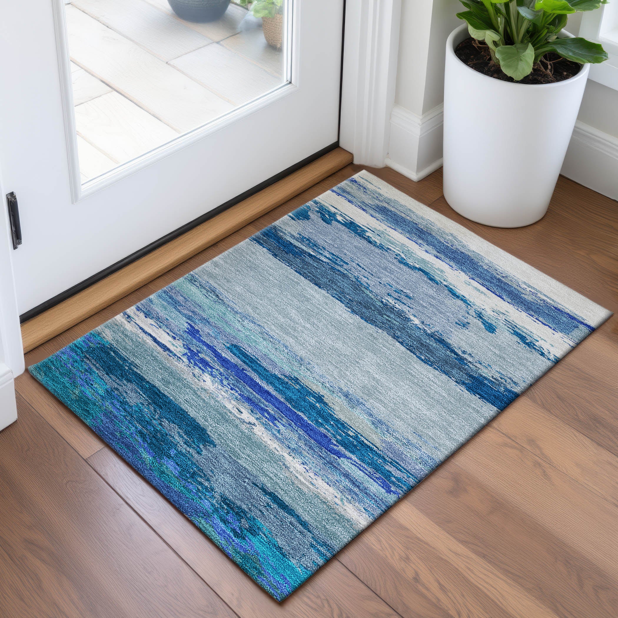 Montevideo Machine Washable Transitional Blue Rug 1'8" x 2'6" #shape_Rectangle