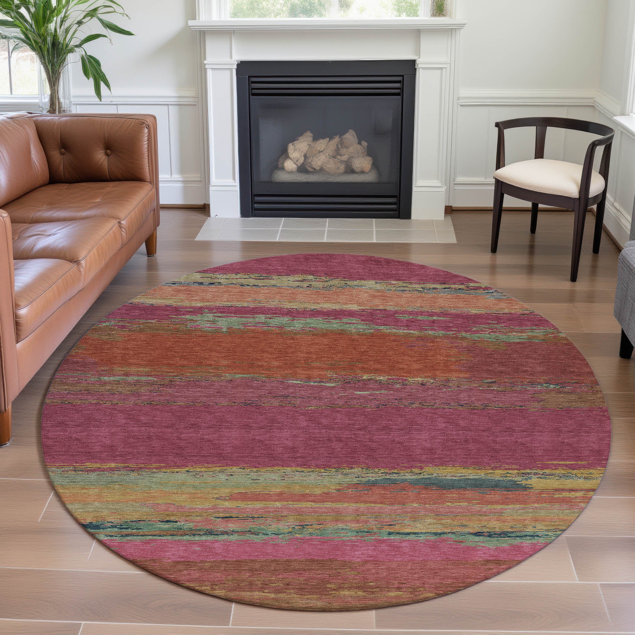 Montevideo Machine Washable Transitional Blush Pink Rug 8' x 8' #shape_Round