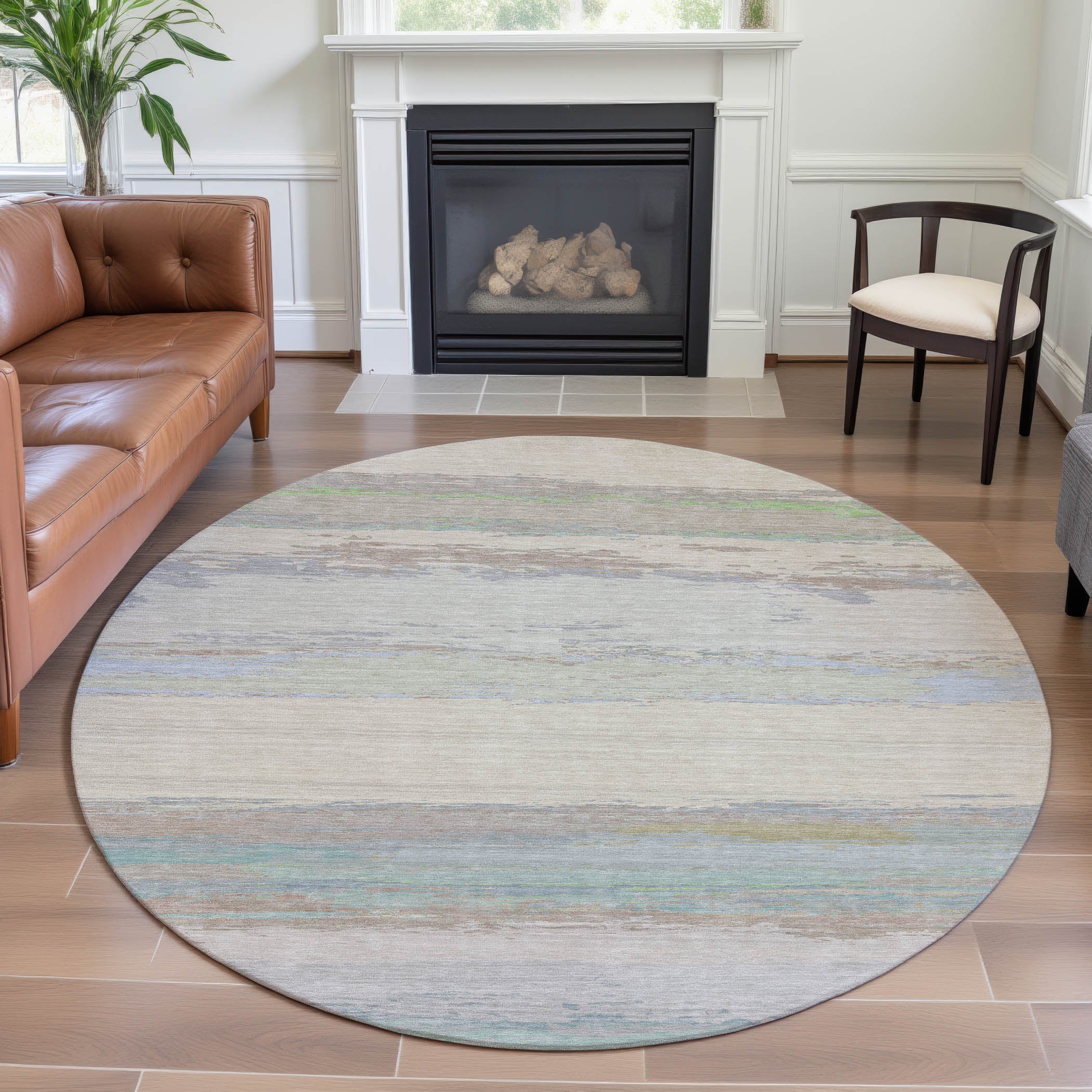 Montevideo Machine Washable Transitional Ivory Rug 8' x 8' #shape_Round