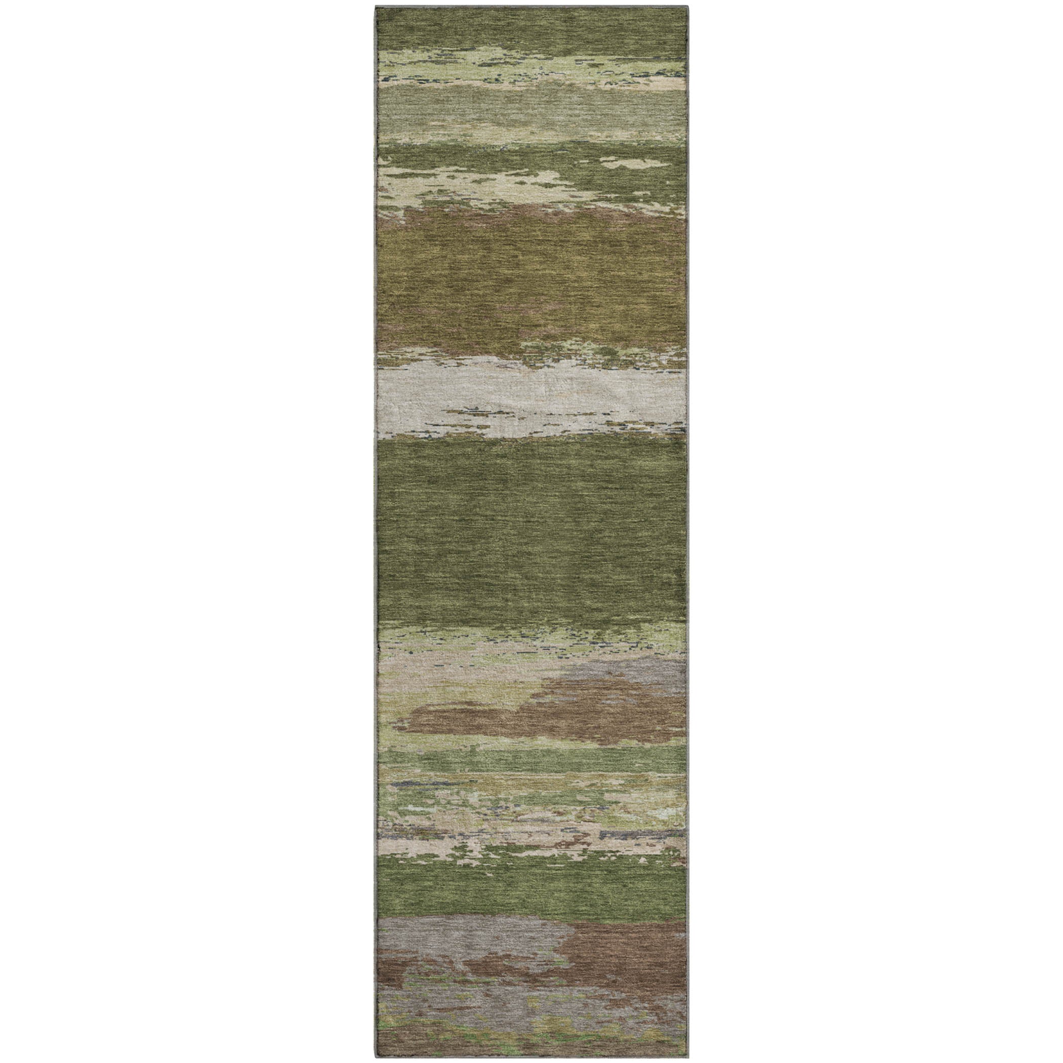 Montevideo Machine Washable Transitional Olive Green Rug 2'3" x 7'6" #shape_Runner
