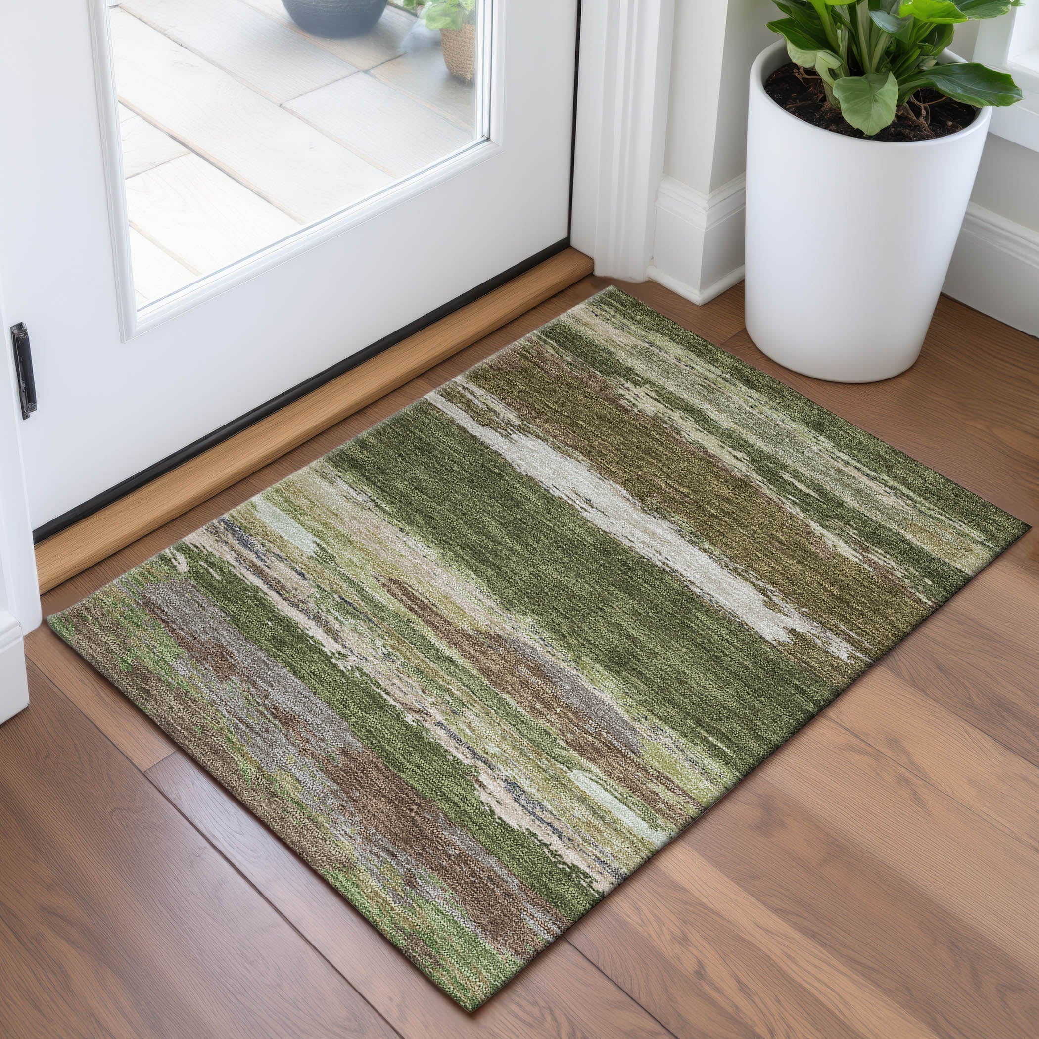 Montevideo Machine Washable Transitional Olive Green Rug 1'8" x 2'6" #shape_Rectangle