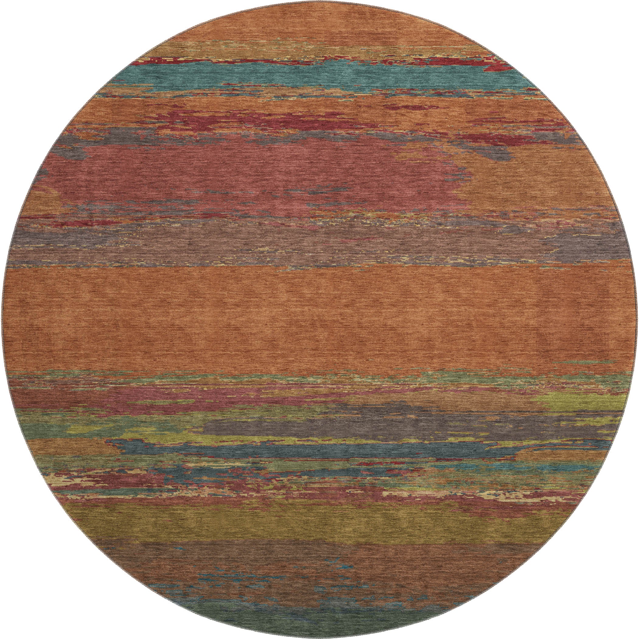 Montevideo Machine Washable Transitional Terracotta Orange Rug 8' x 8' #shape_Round