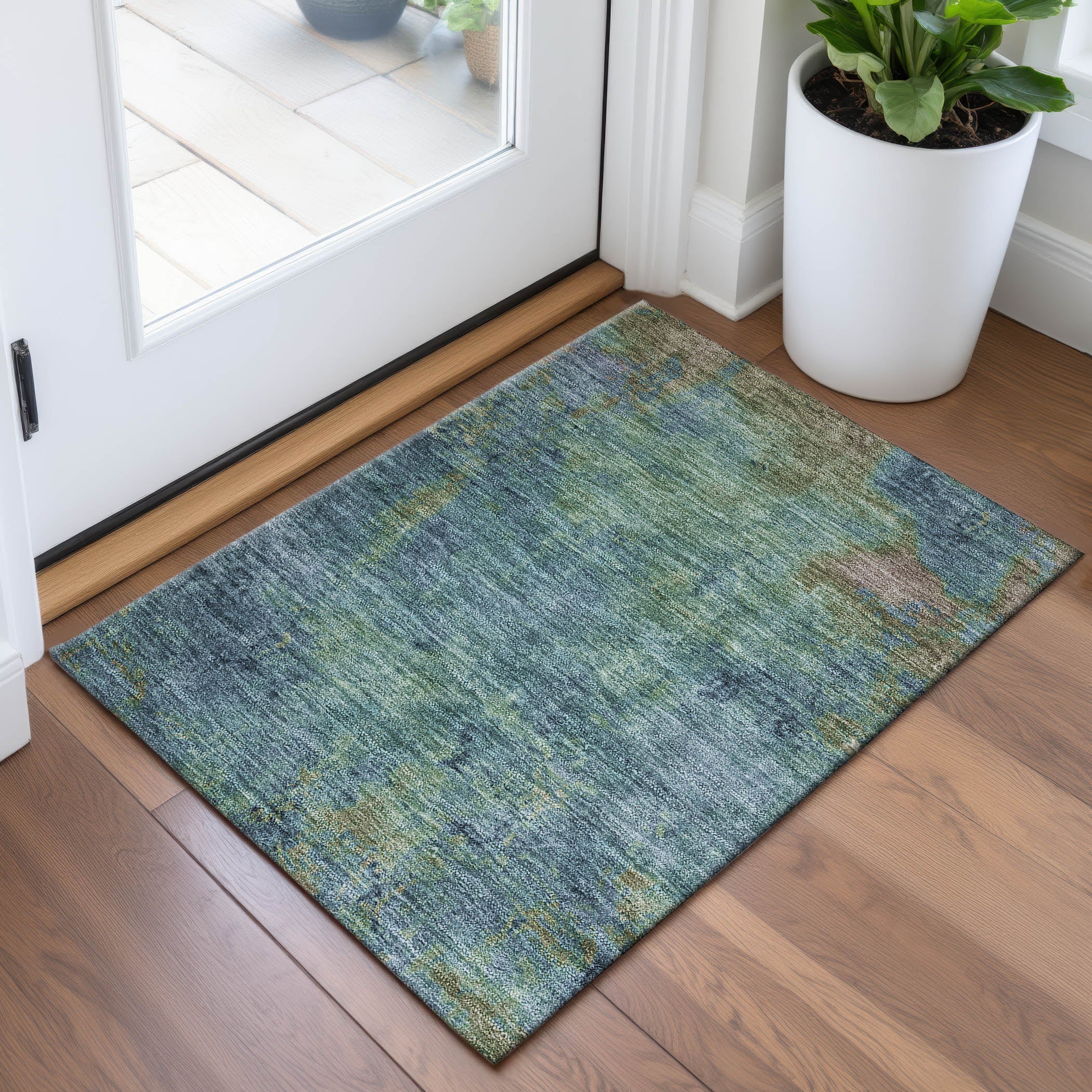 Queenstown Machine Washable Transitional Blue Rug 1'8" x 2'6" #shape_Rectangle