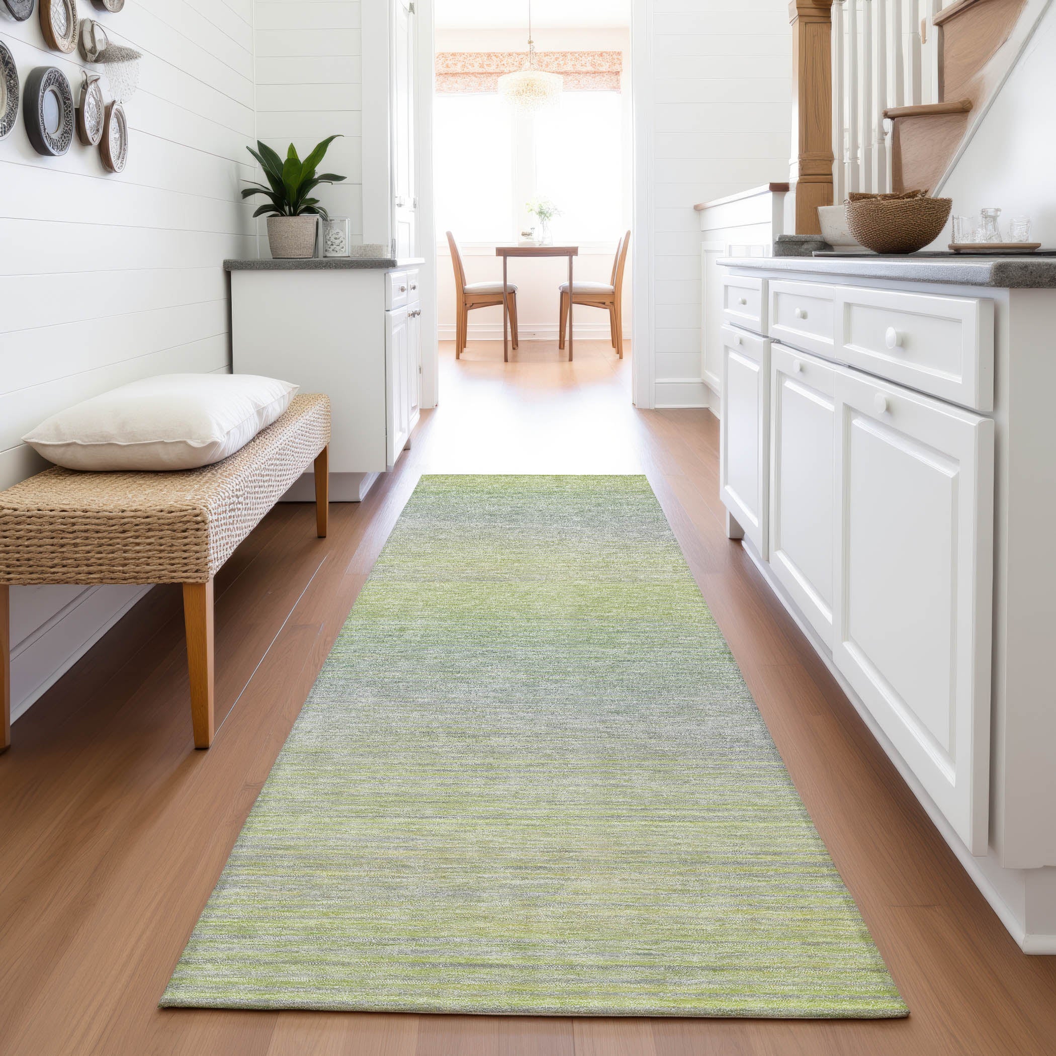 Montevideo Machine Washable Transitional Aloe Green Rug 2'3" x 7'6" #shape_Runner