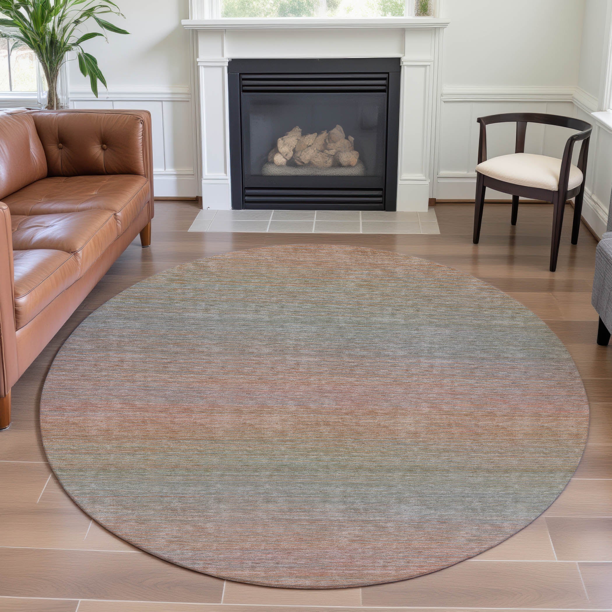 Montevideo Machine Washable Transitional Coral Orange Rug 8' x 8' #shape_Round