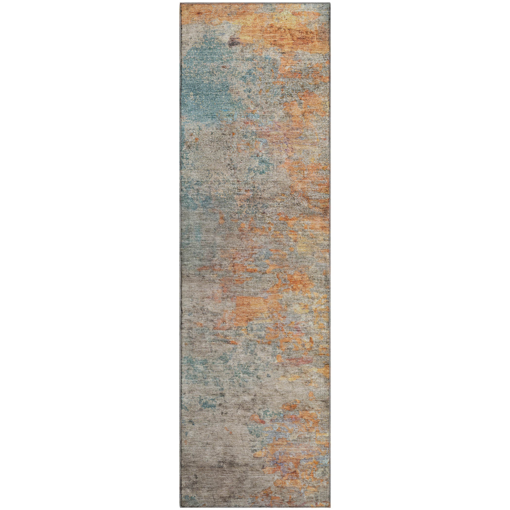 Montevideo Machine Washable Transitional Teal Rug 2'3" x 7'6" #shape_Runner