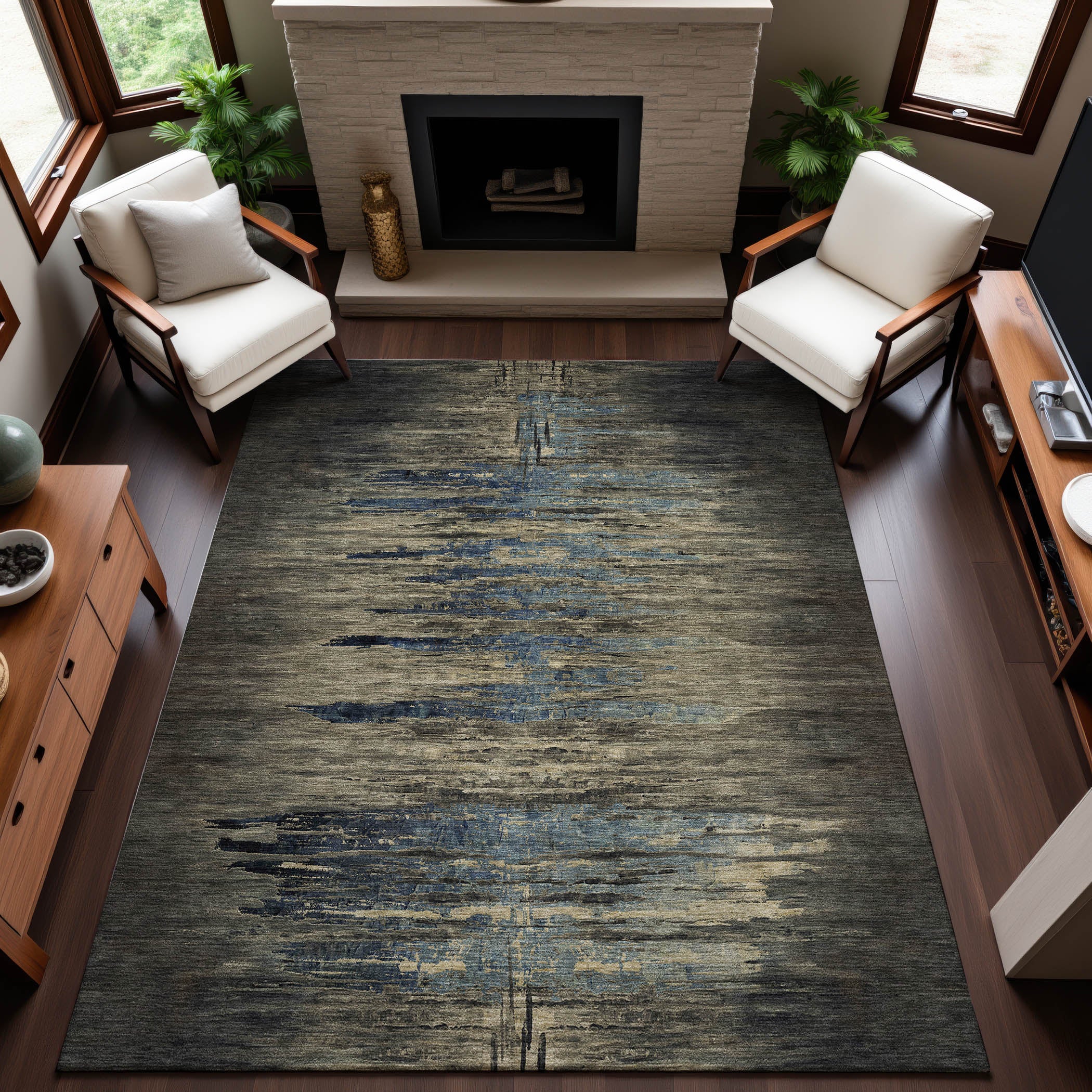 Queenstown Machine Washable Transitional Coffee Brown Rug 2'6" x 3'10" #shape_Rectangle