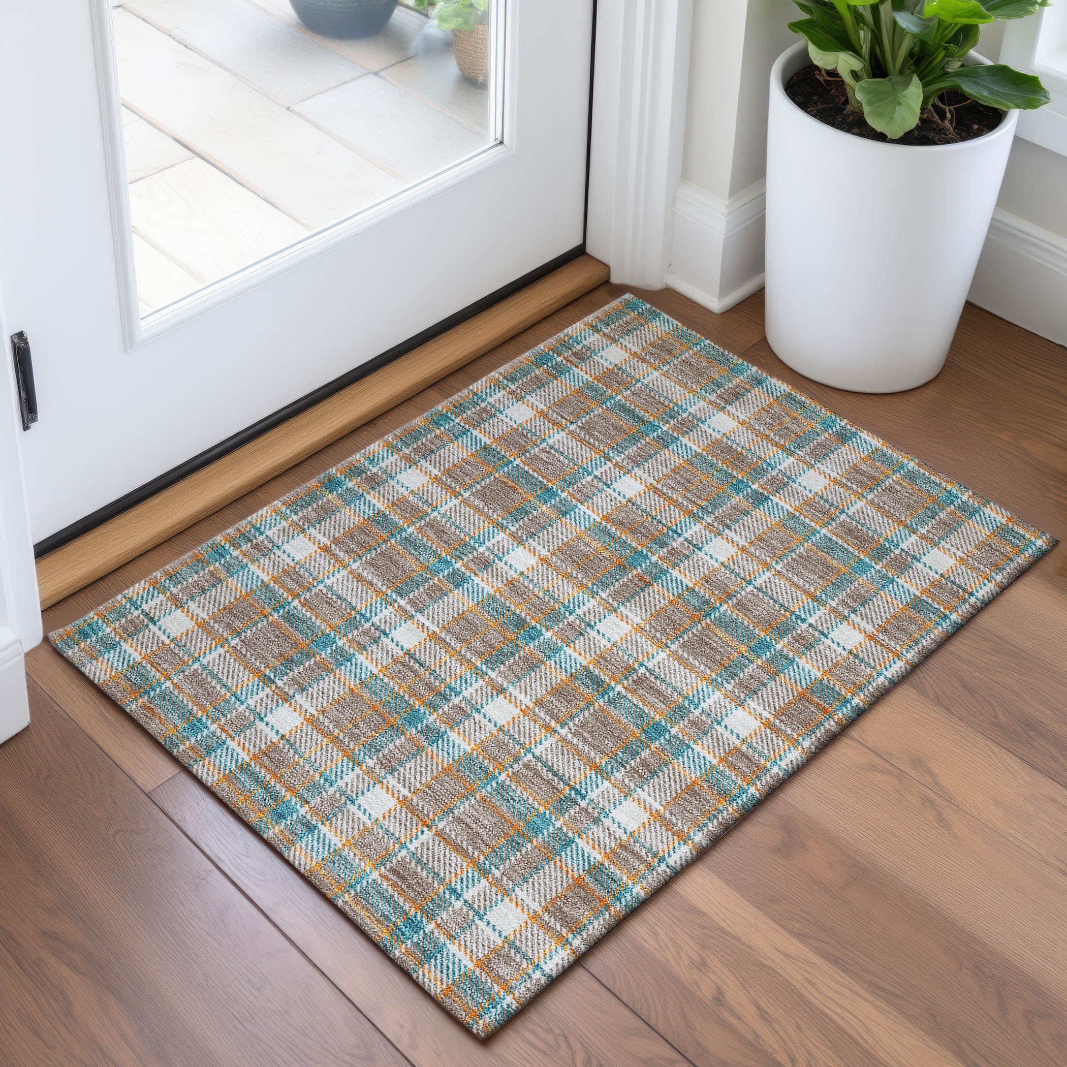Queenstown Machine Washable Transitional Taupe Brown Rug 1'8" x 2'6" #shape_Rectangle
