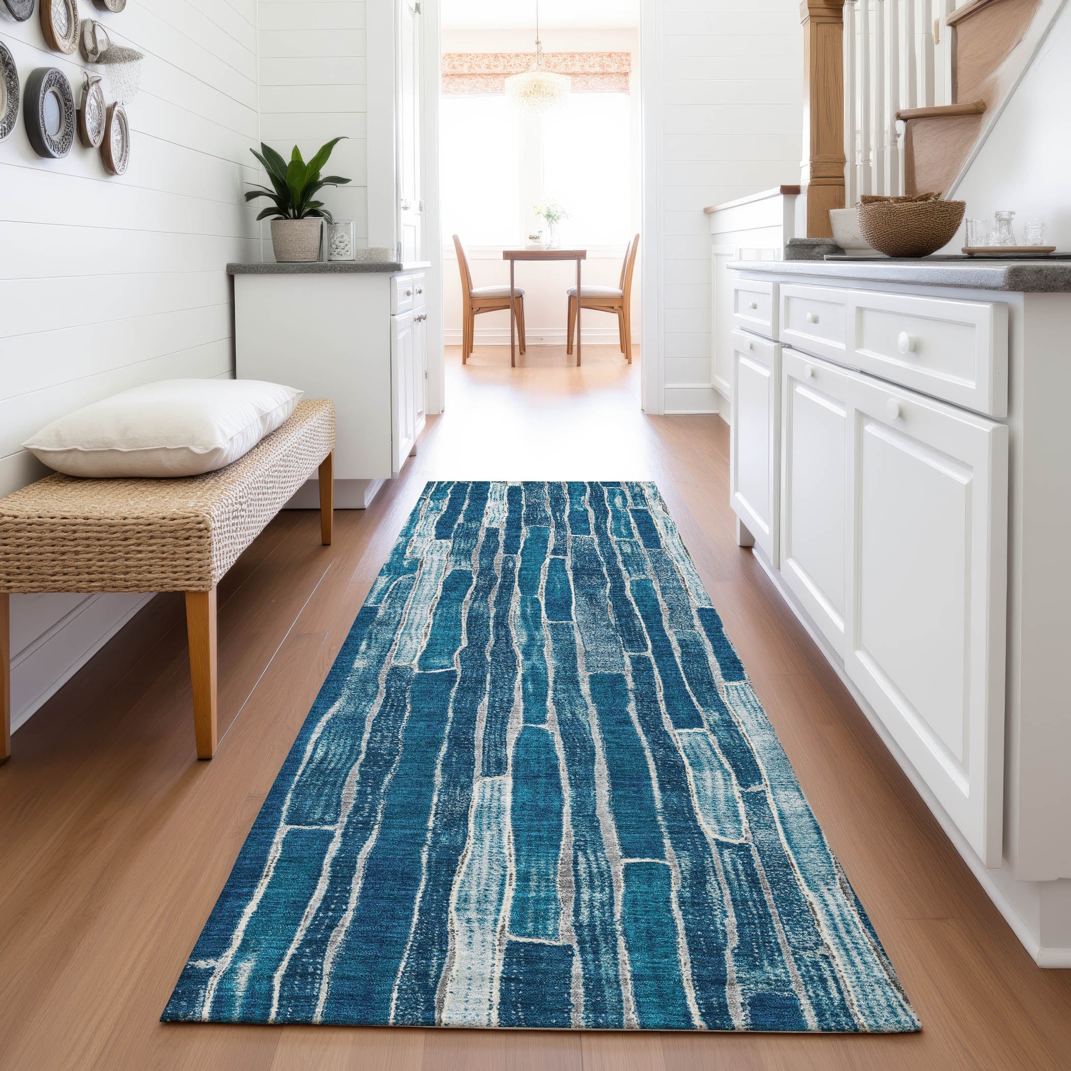 Cusco Machine Washable Transitional Blue Rug 2'3" x 7'6" #shape_Runner